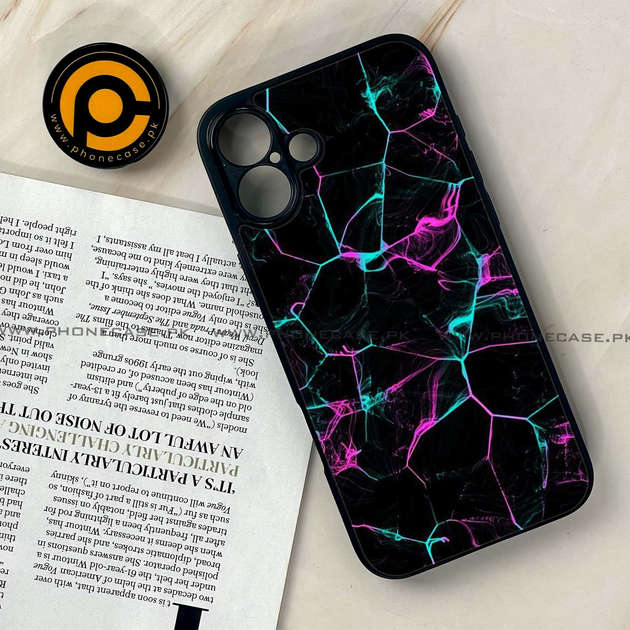 iPhone 16 Plus - Black Marble Series - Premium Printed Glass soft Bumper shock Proof Case