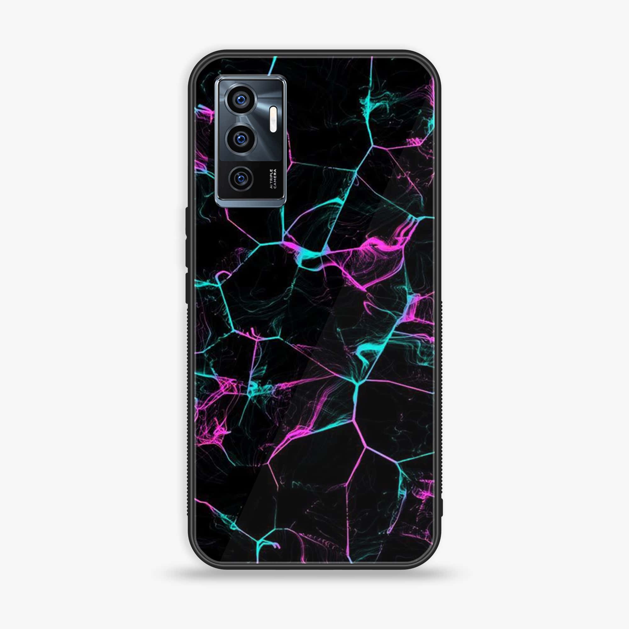 Vivo V23e - Black Marble Series - Premium Printed Glass soft Bumper shock Proof Case