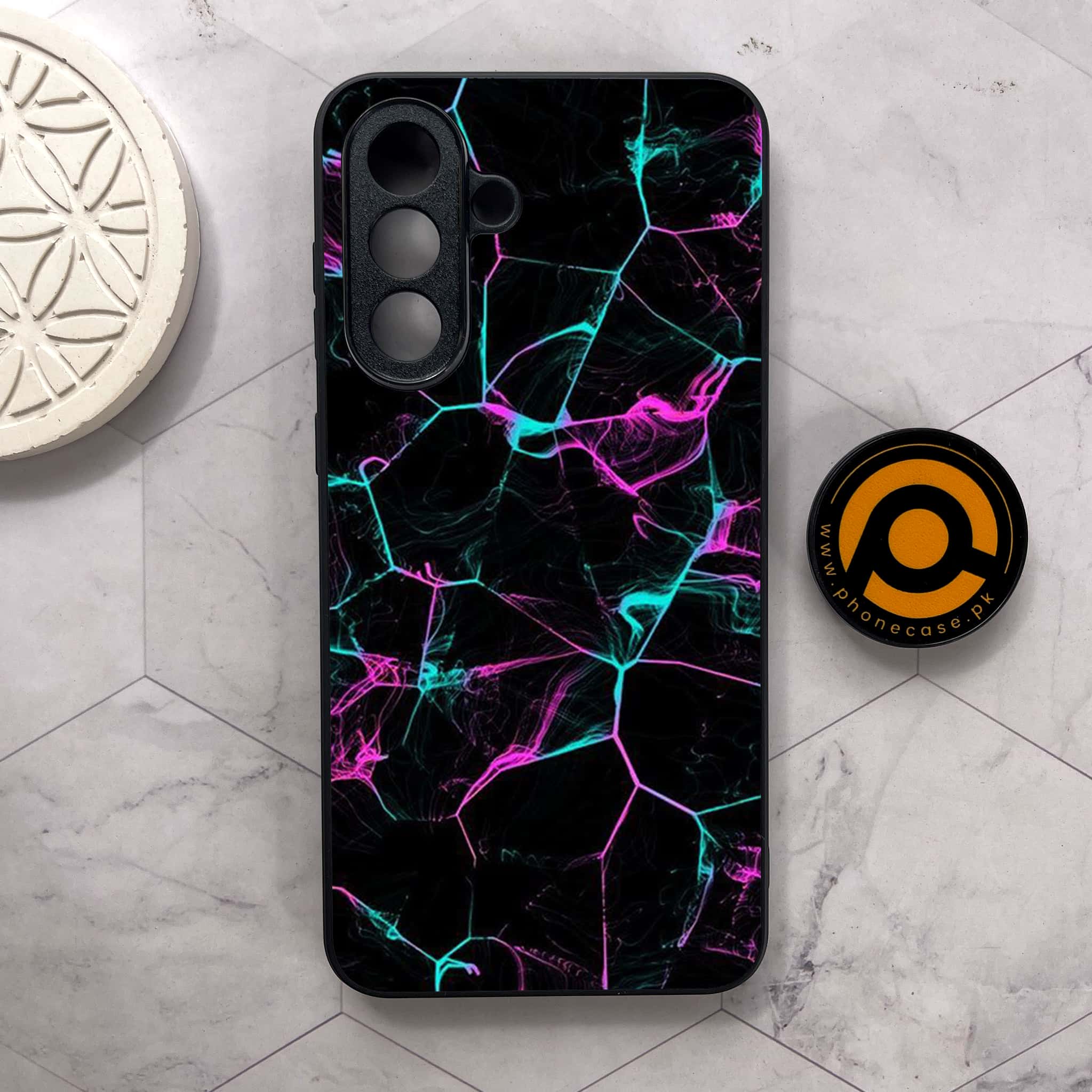 Samsung Galaxy A56 5G -  Black Marble Series - Premium Metal Printed soft Bumper shock Proof Case