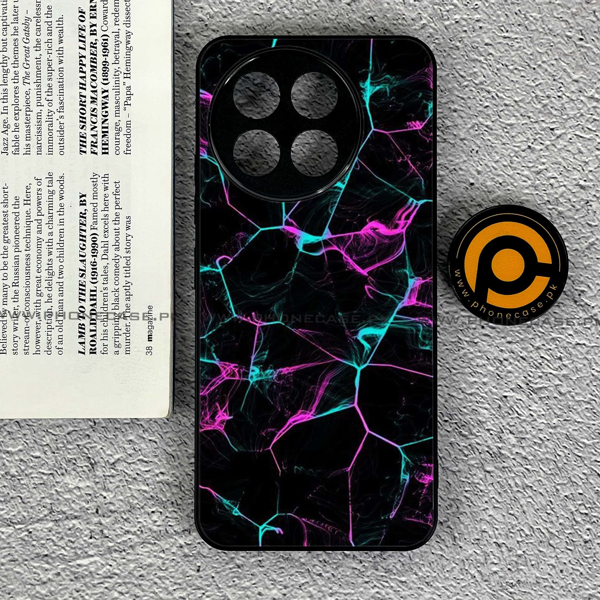 OnePlus 13R - Black Marble Series - Premium Printed Glass soft Bumper shock Proof Case