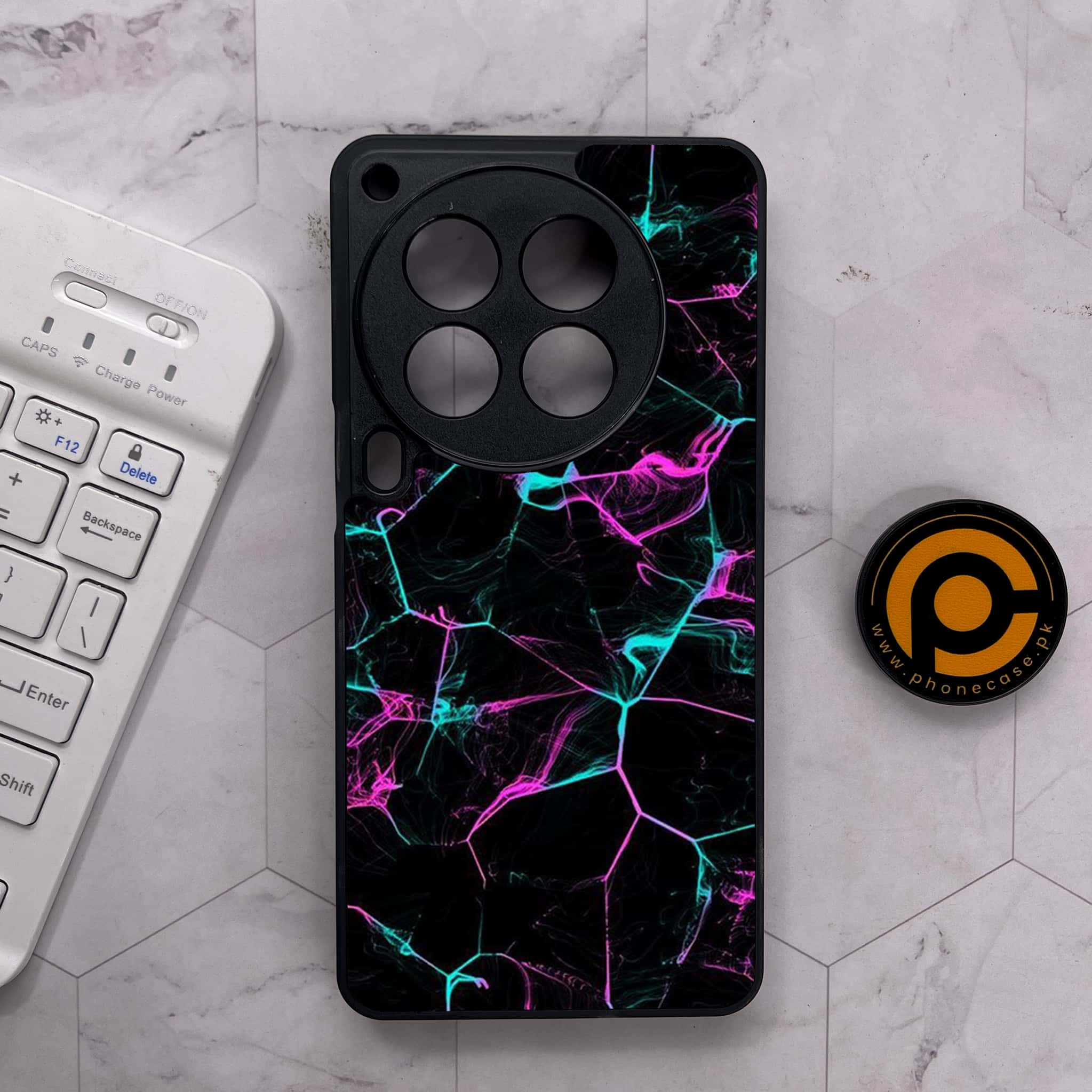 Tecno Camon 30 Premier - Black Marble Series - Premium Metal Printed soft Bumper shock Proof Case
