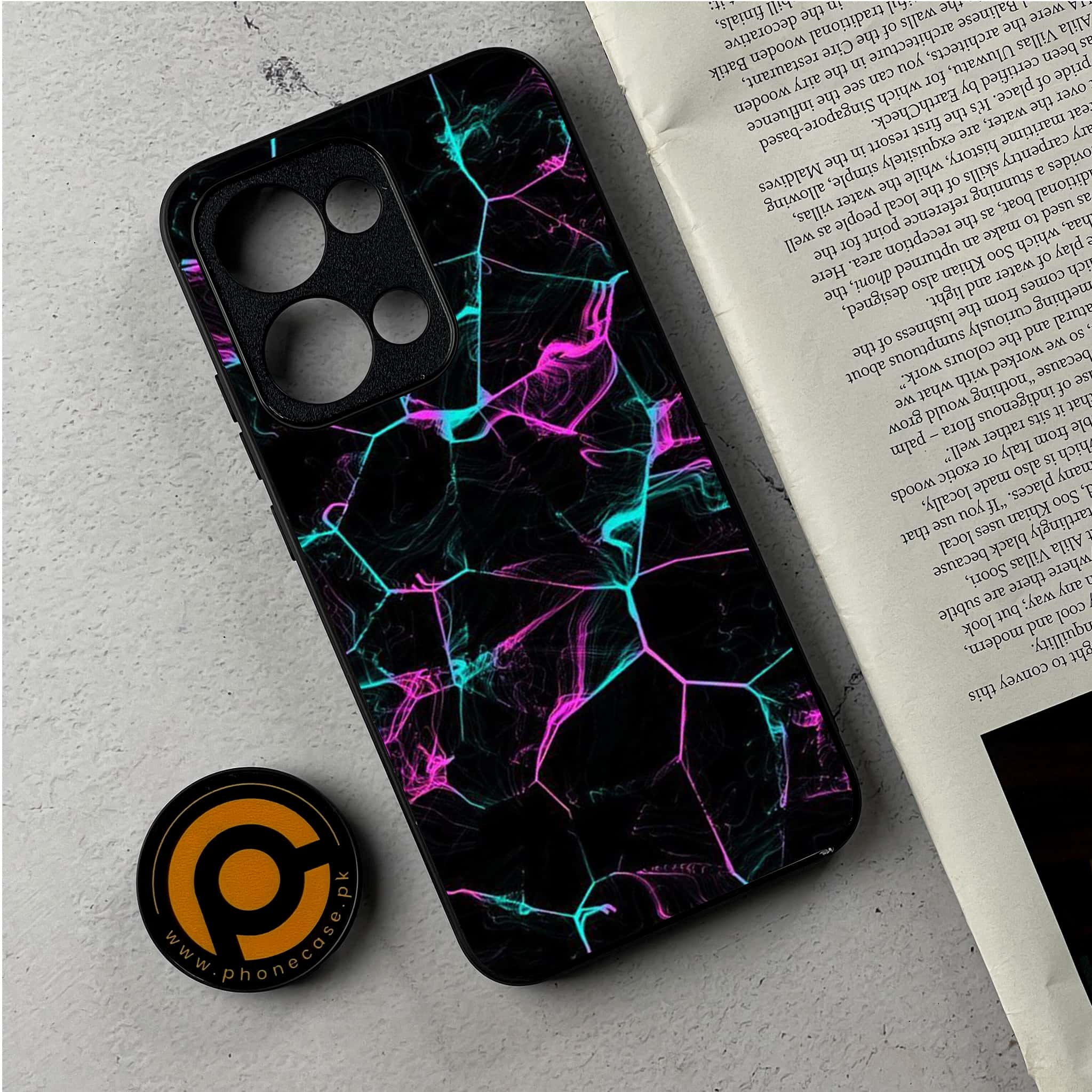 Oppo Reno 13 - Black Marble Series - Premium Metal Printed Soft Bumper Shockproof Case