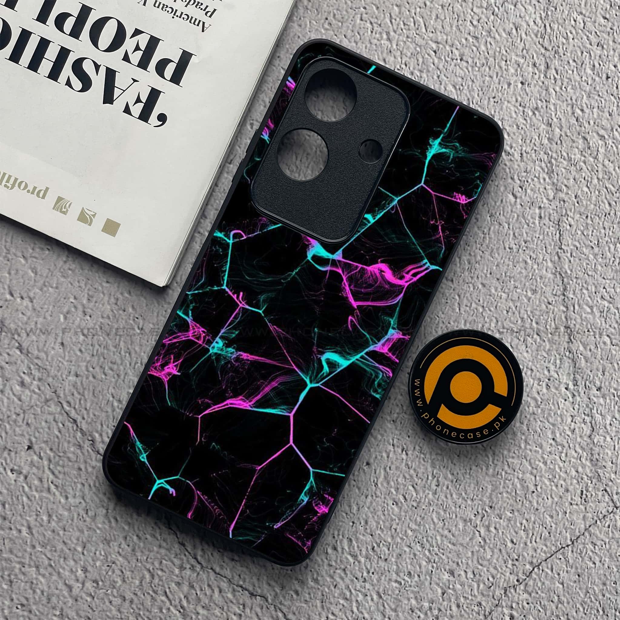 Realme Note 60x - Black Marble Series - Premium Metal  Printed soft Bumper shock Proof Case