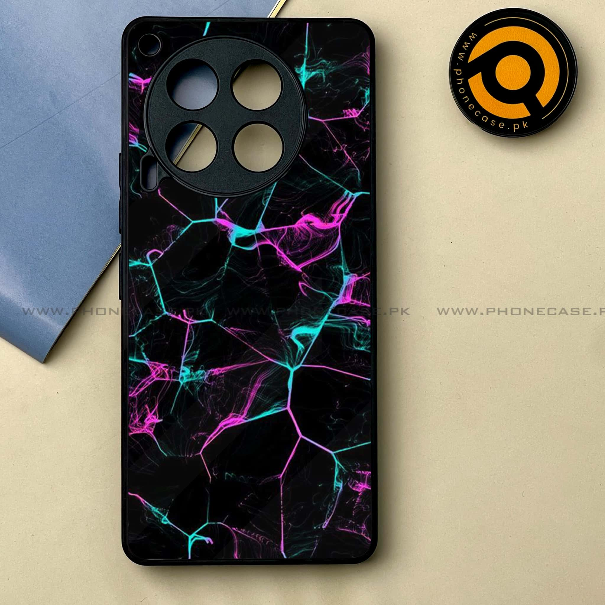 Tecno Camon 30 - Black Marble Series -  Premium Printed Metal soft Bumper shock Proof Case