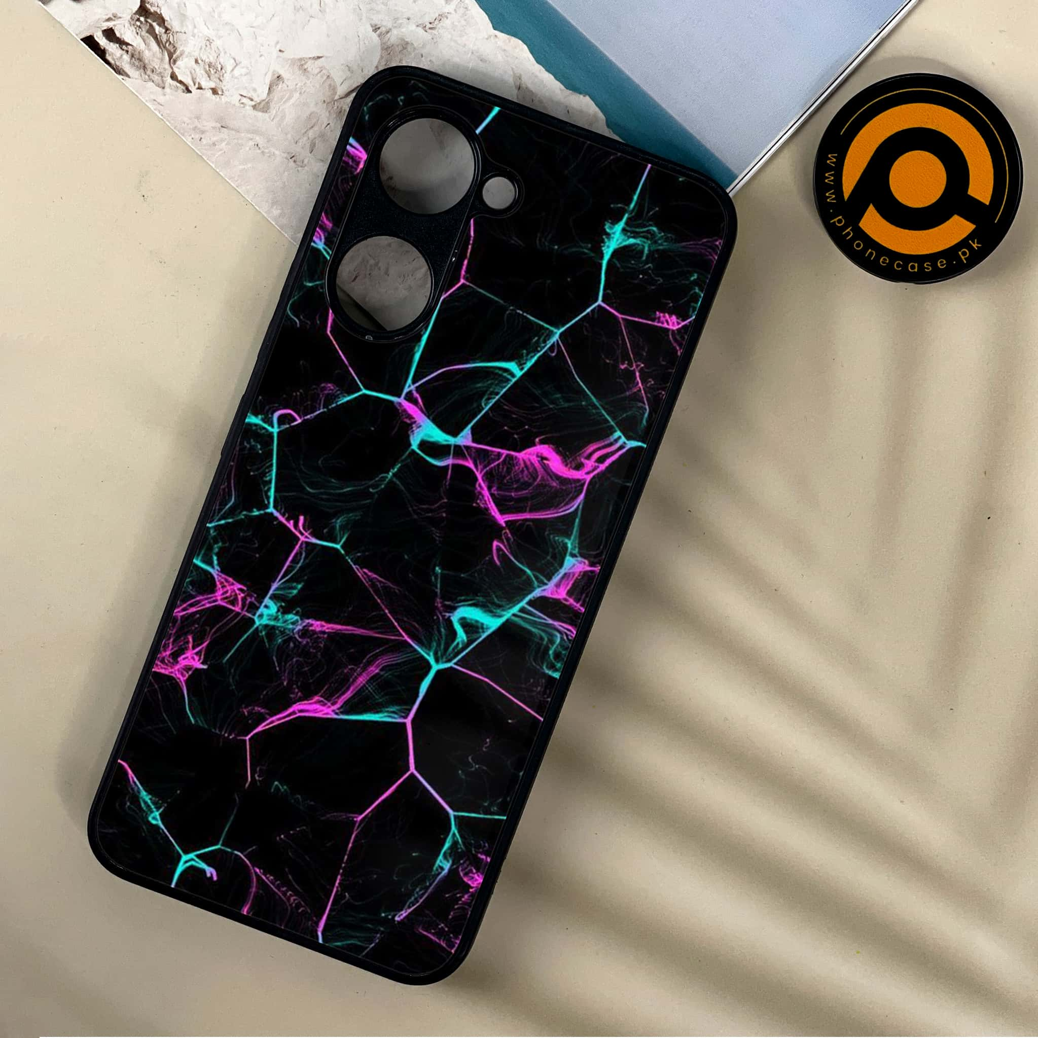 Vivo Y03 - Black Marble Series - Premium Printed Metal soft Bumper shock Proof Case