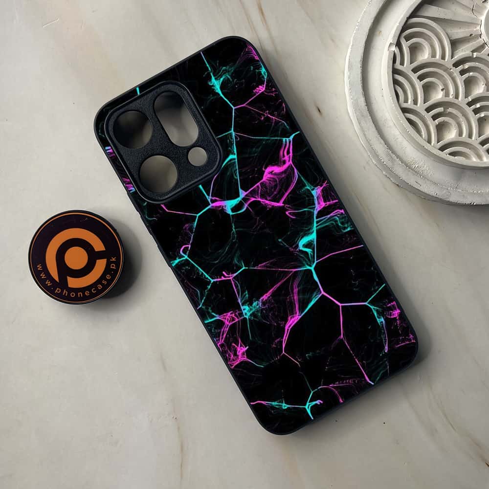 Oppo Reno 14 5G - Black Marble Series - Premium Metal Printed soft Bumper shock Proof Case