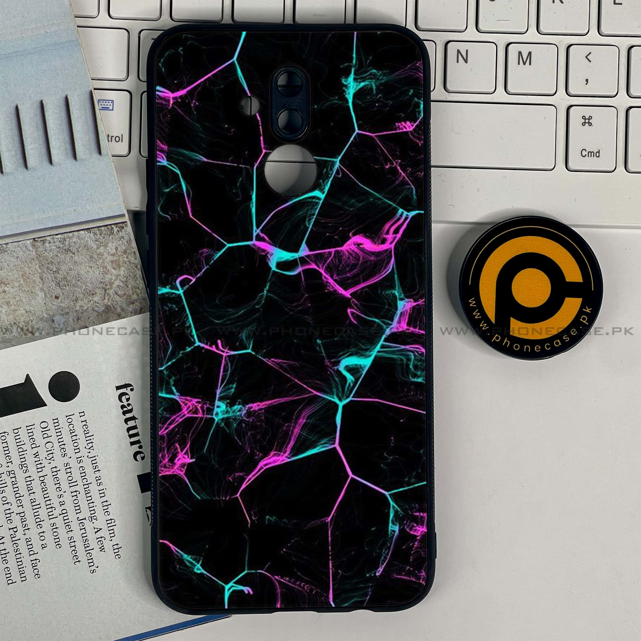 Huawei Mate 20 Lite - Black Marble Series - Premium Printed Glass soft Bumper shock Proof Case