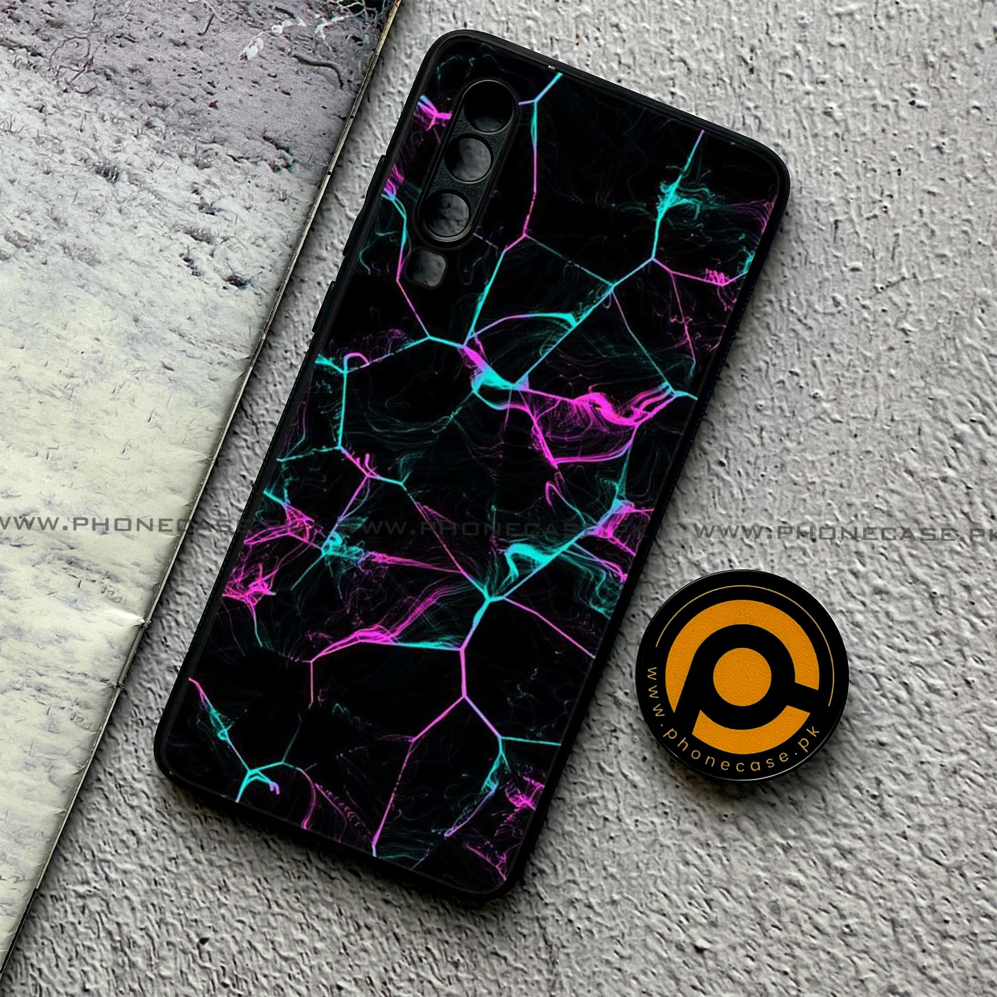 Huawei P30 - Black Marble Series - Premium Printed Glass soft Bumper shock Proof Case