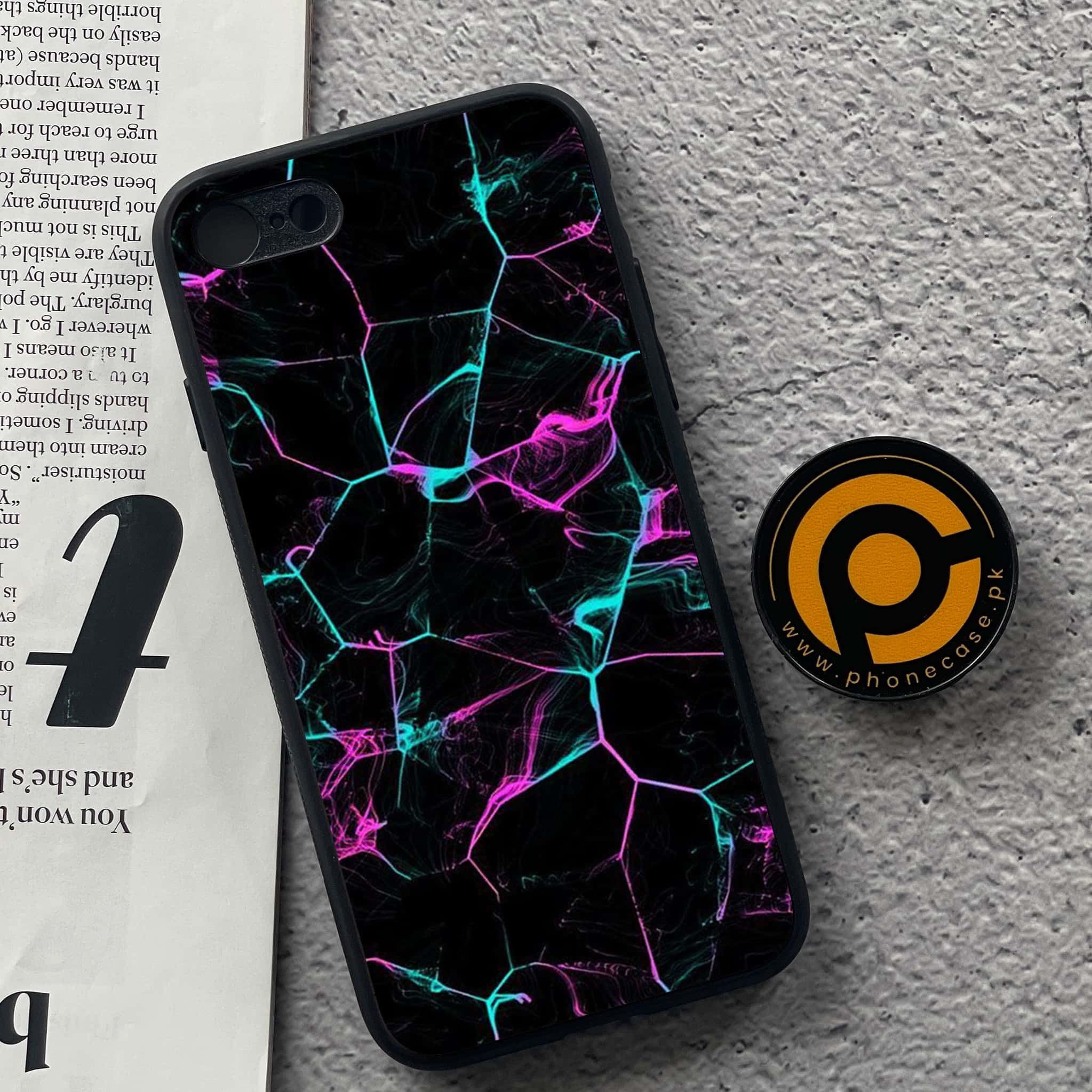 iPhone 7 / 8 - Black Marble Series - Premium Printed Glass soft Bumper shock Proof Case