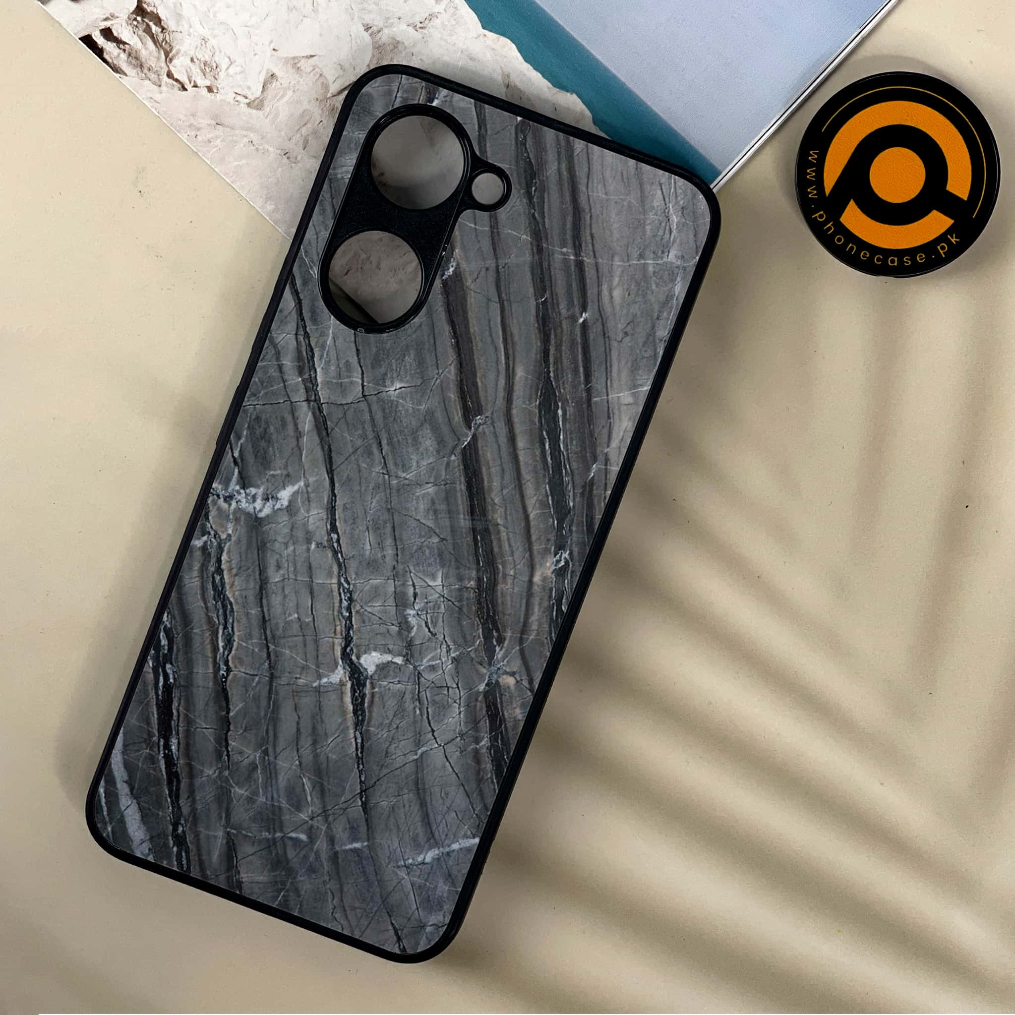 Vivo Y03 - Black Marble 2.0 Series - Premium Printed Metal soft Bumper shock Proof Case