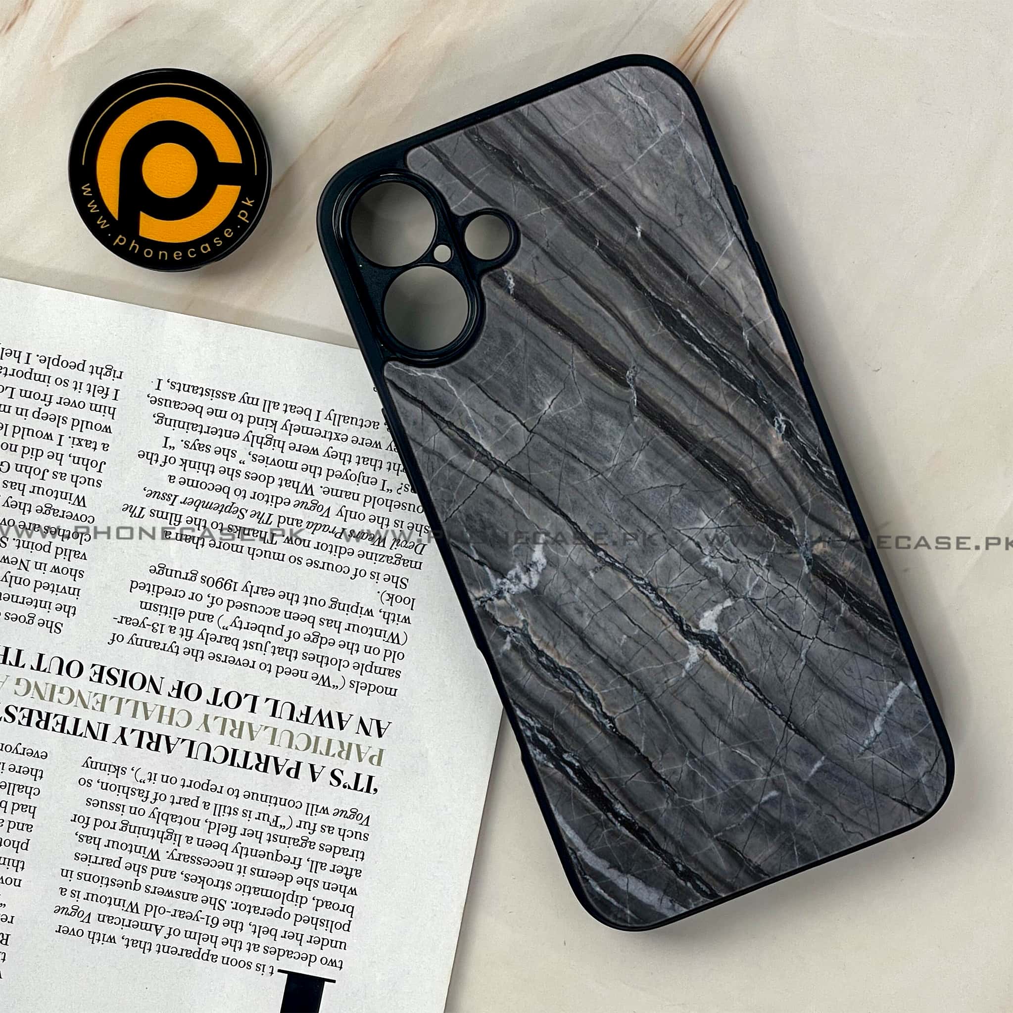 iPhone 16 Plus -  Black Marble 2.0 Series - Premium Metal Printed soft Bumper shock Proof Case