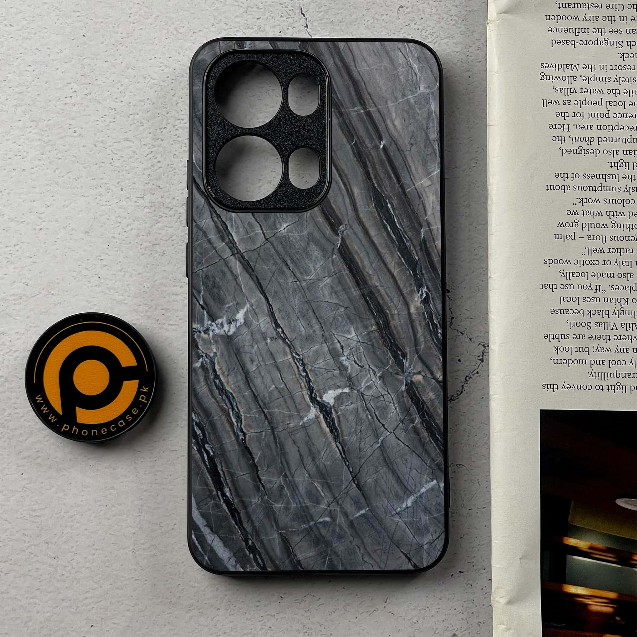 Oppo Reno 13 Pro - Black Marble 2.0 Series - Premium Metal Printed Soft Bumper Shockproof Case