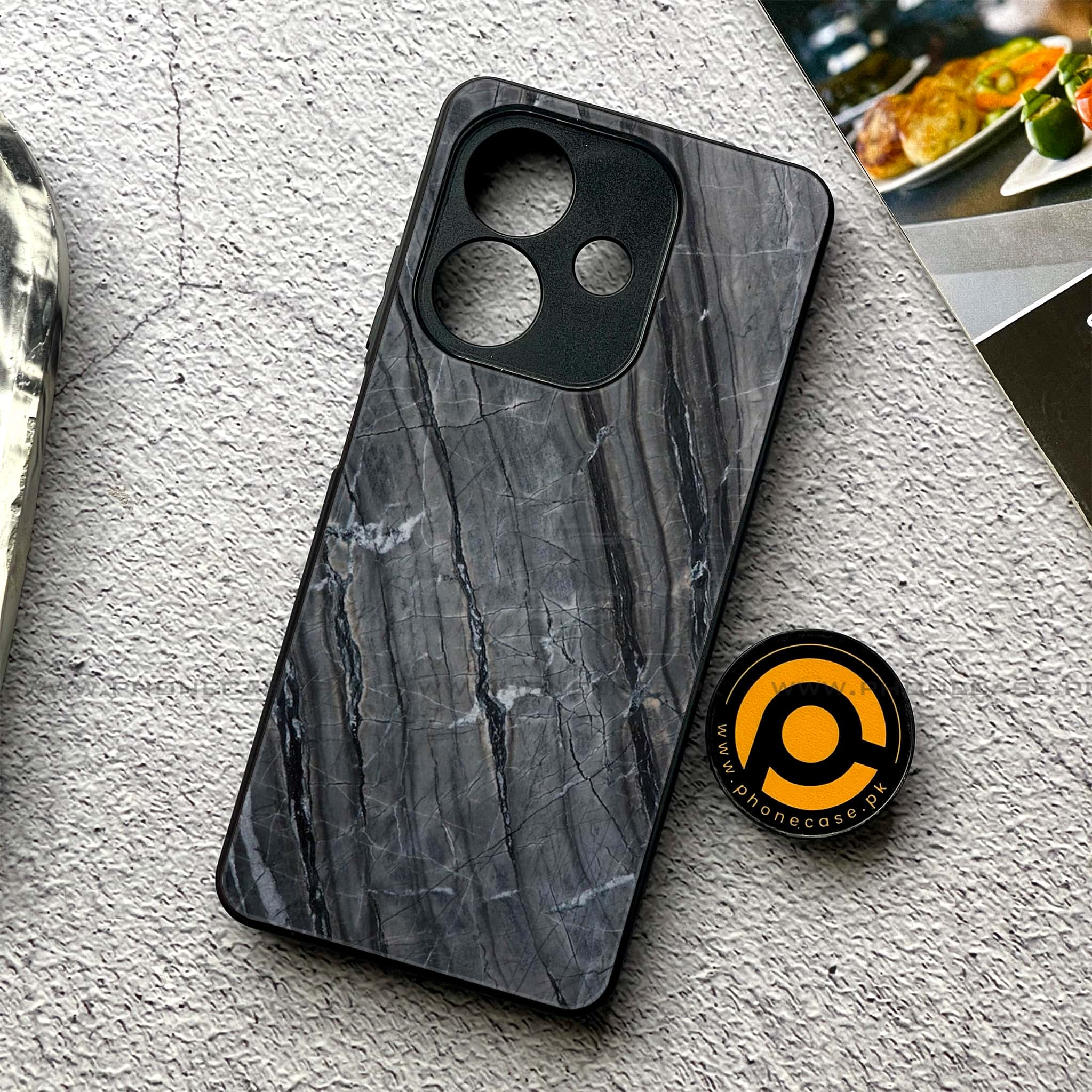 Oppo A3x -  Black Marble 2.0 Series - Premium Printed Metal soft Bumper shock Proof Case