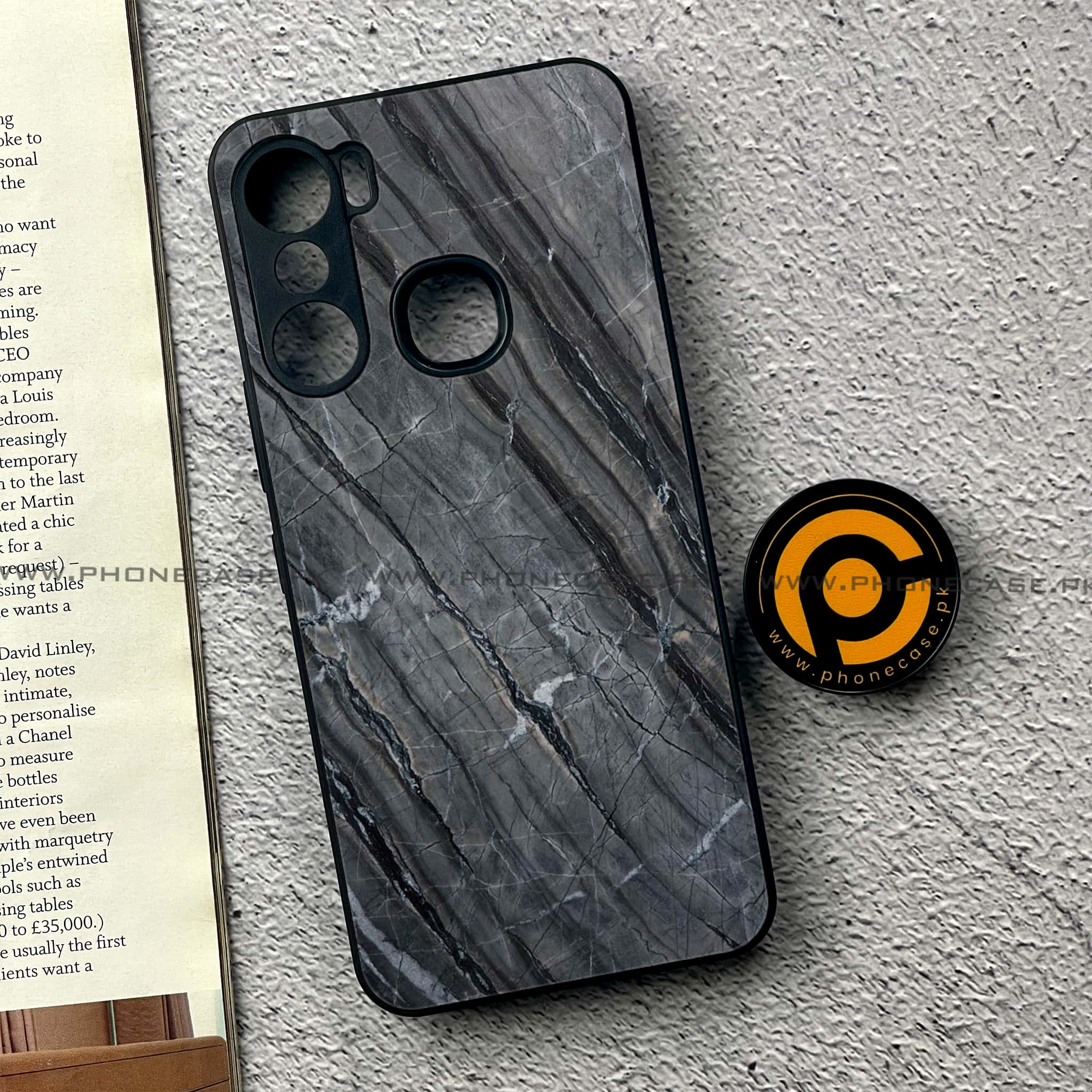 Infinix Hot 12 Pro -  Black Marble 2.0 Series - Premium Printed Metal soft Bumper shock Proof Case