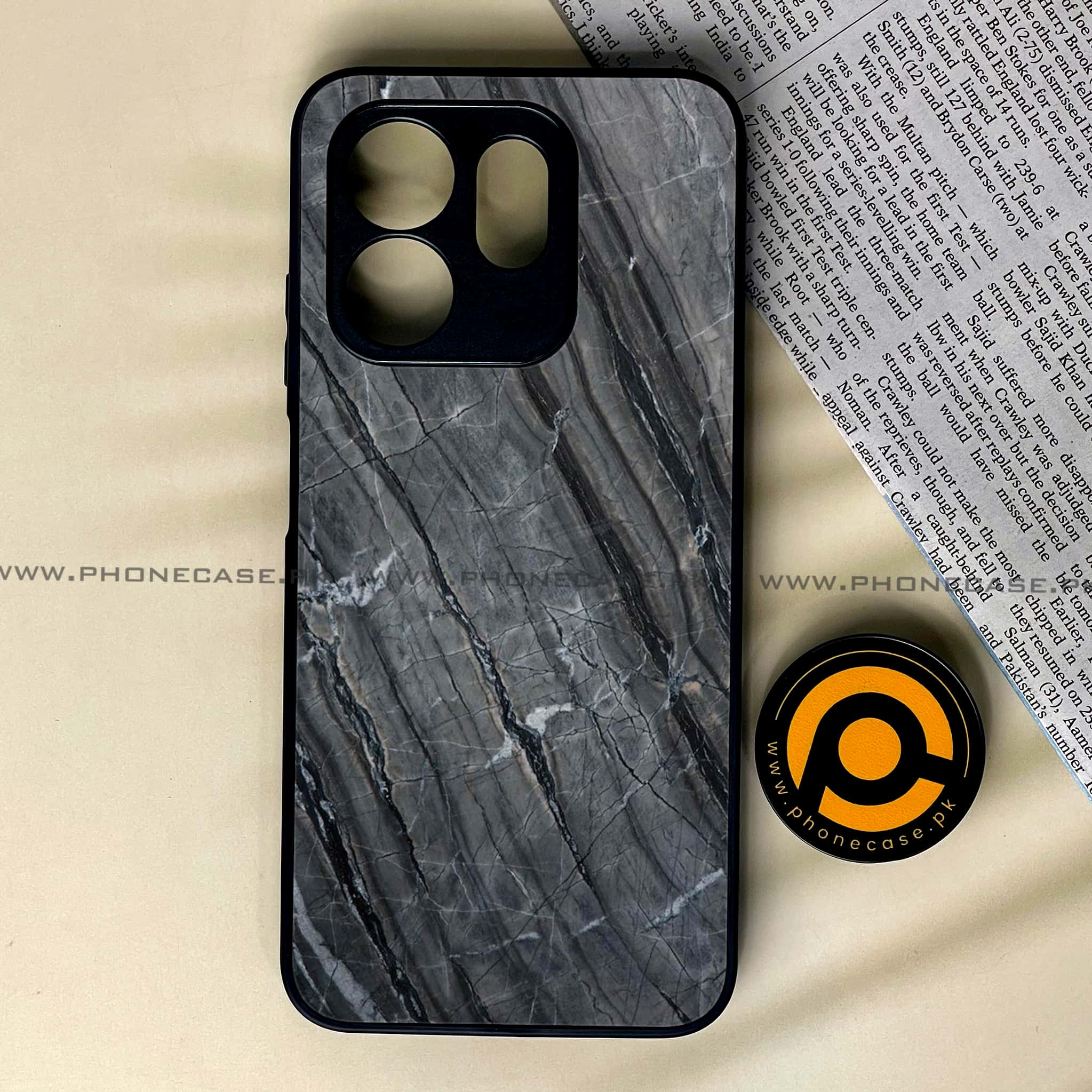 Infinix Hot 50i - Black Marble 2.0 Series - Premium Printed Glass soft Bumper shock Proof Case