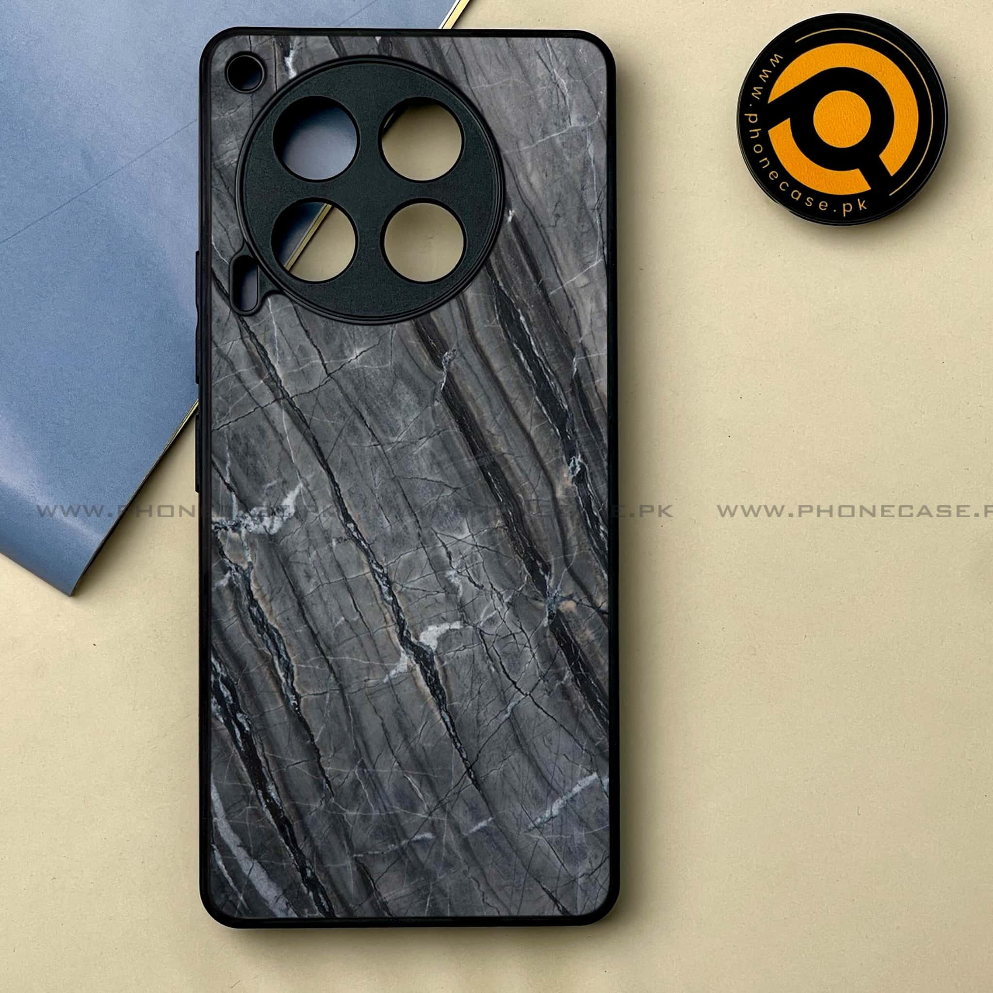 Tecno Camon 30 - Black Marble 2.0 Series -  Premium Printed Metal soft Bumper shock Proof Case