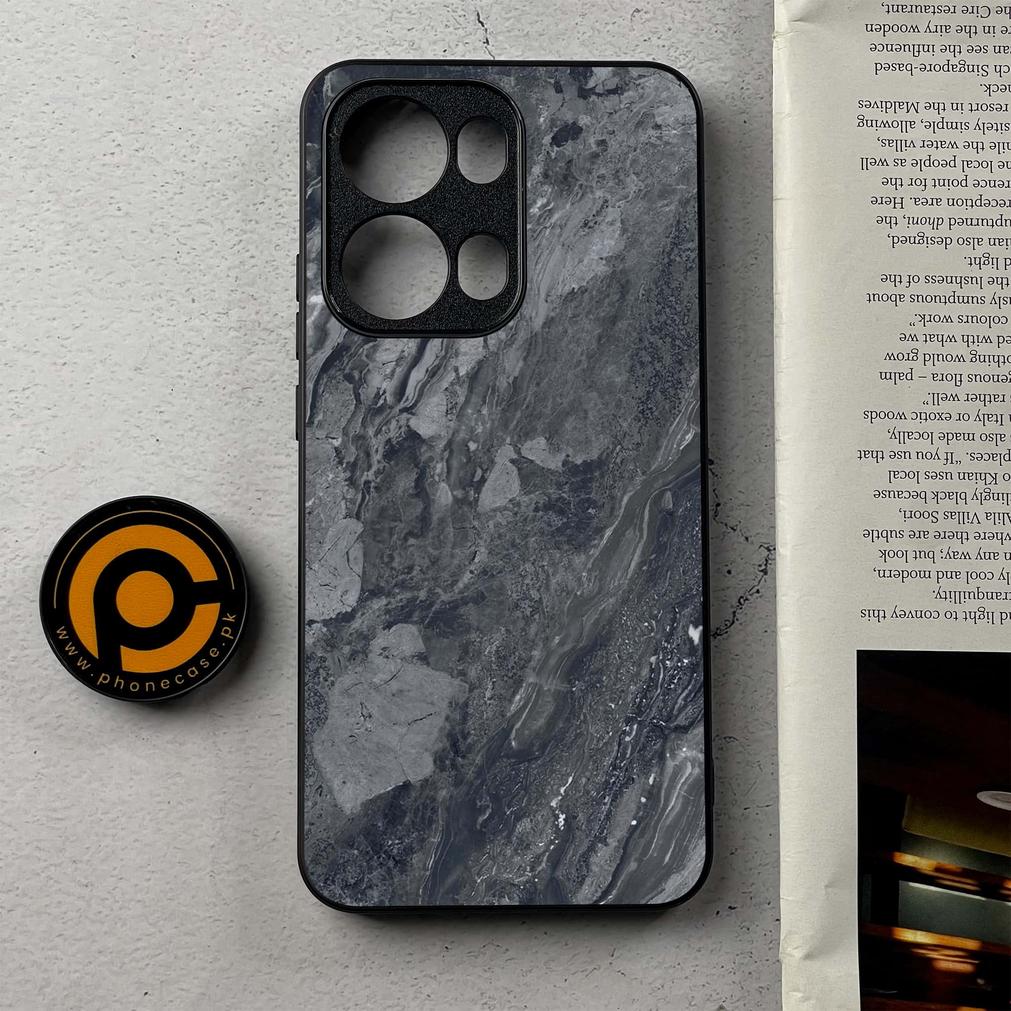 Oppo Reno 13 Pro - Black Marble 2.0 Series - Premium Metal Printed Soft Bumper Shockproof Case