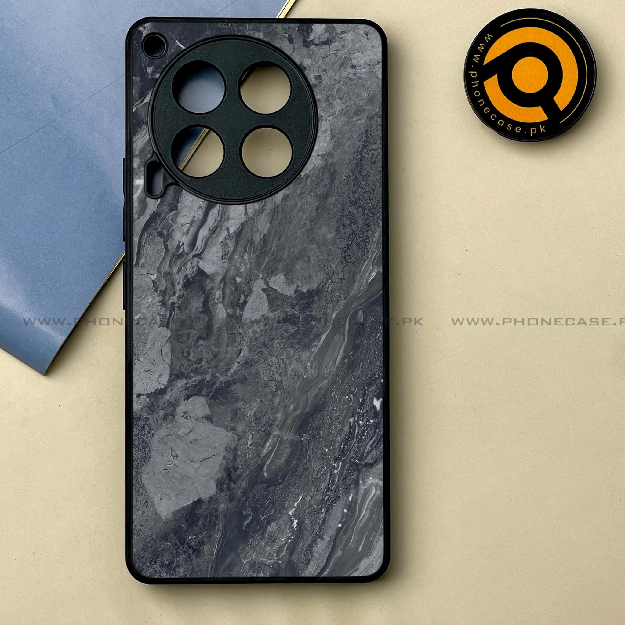 Tecno Camon 30 - Black Marble 2.0 Series -  Premium Printed Metal soft Bumper shock Proof Case