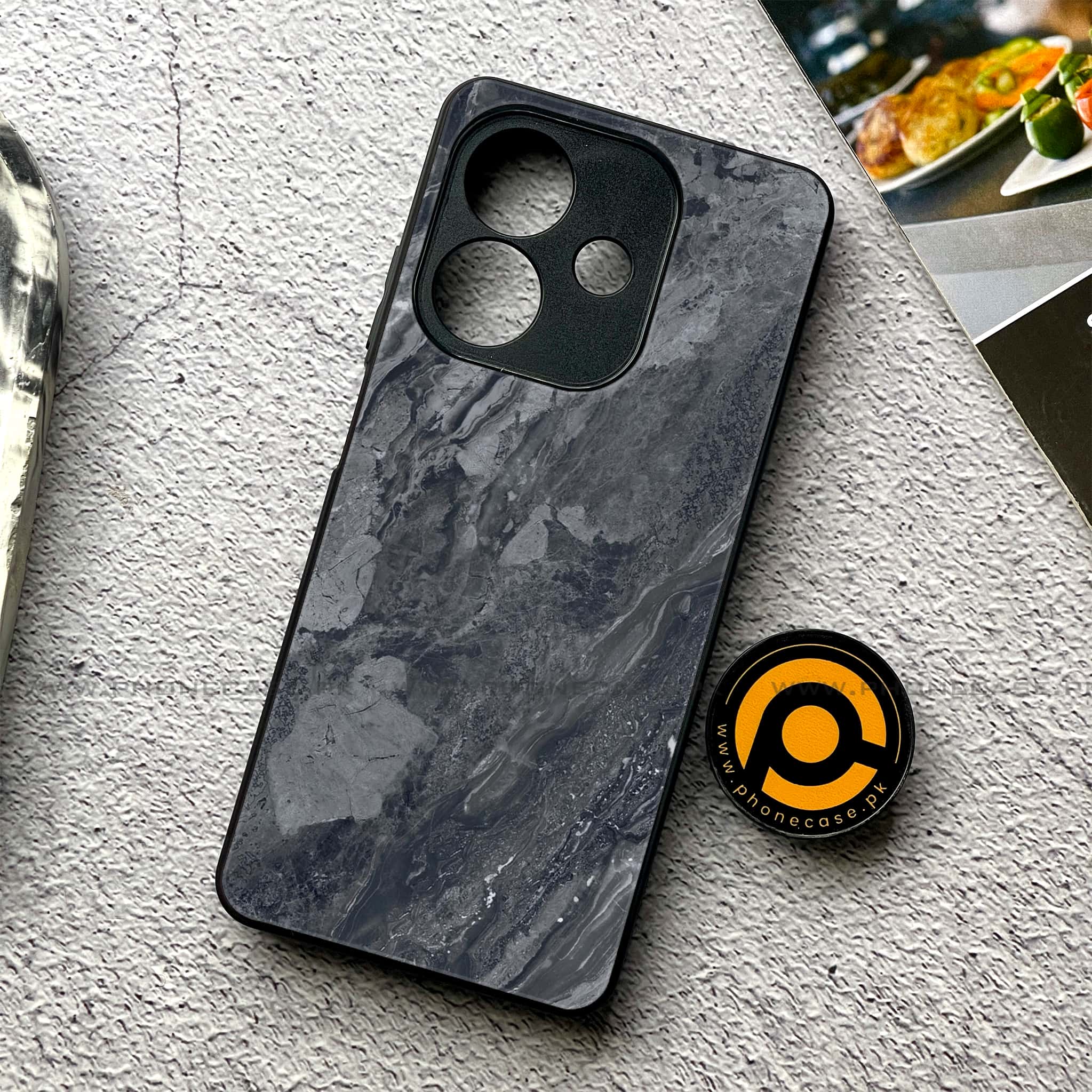 Oppo A3x -  Black Marble 2.0 Series - Premium Printed Metal soft Bumper shock Proof Case