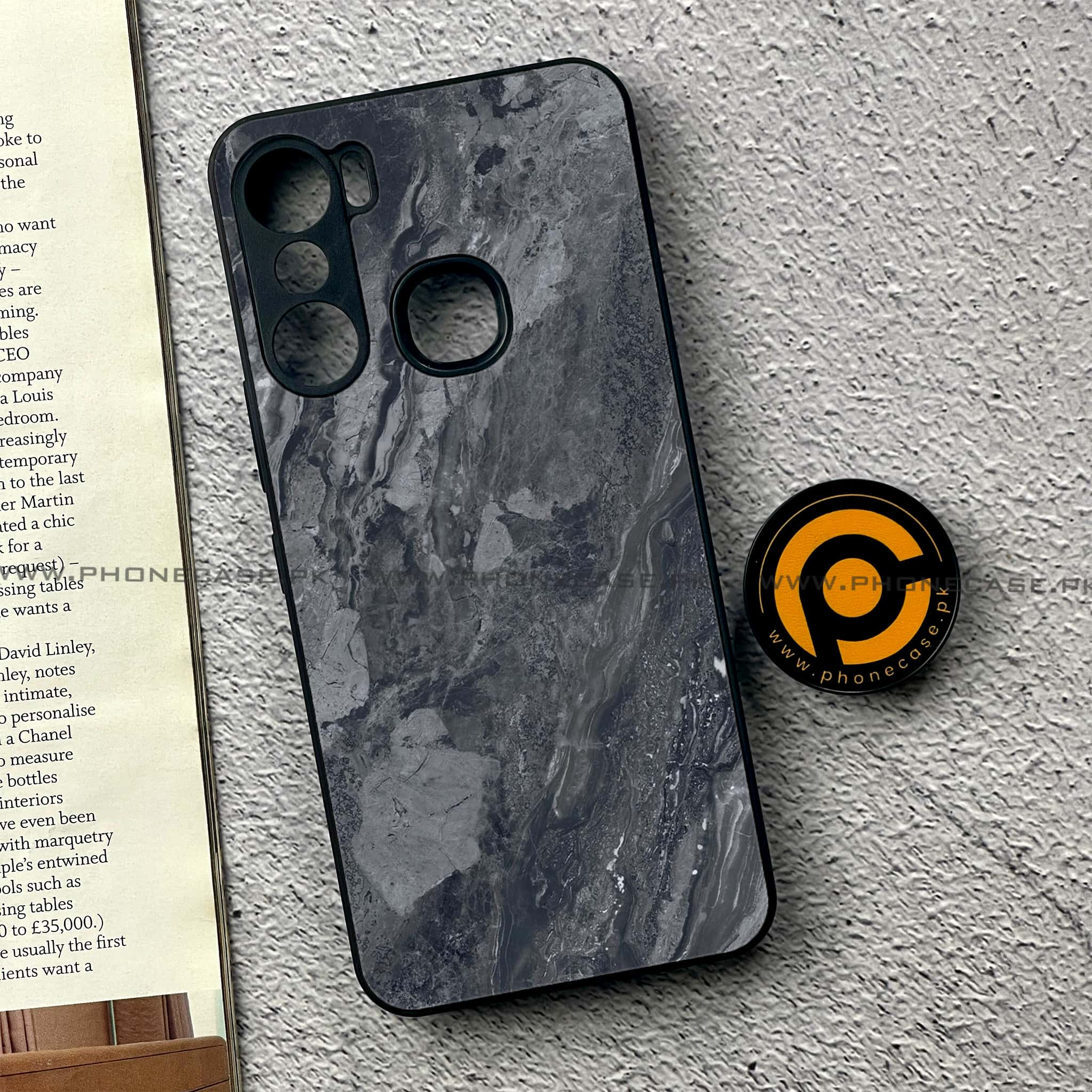 Infinix Hot 12 Pro -  Black Marble 2.0 Series - Premium Printed Metal soft Bumper shock Proof Case