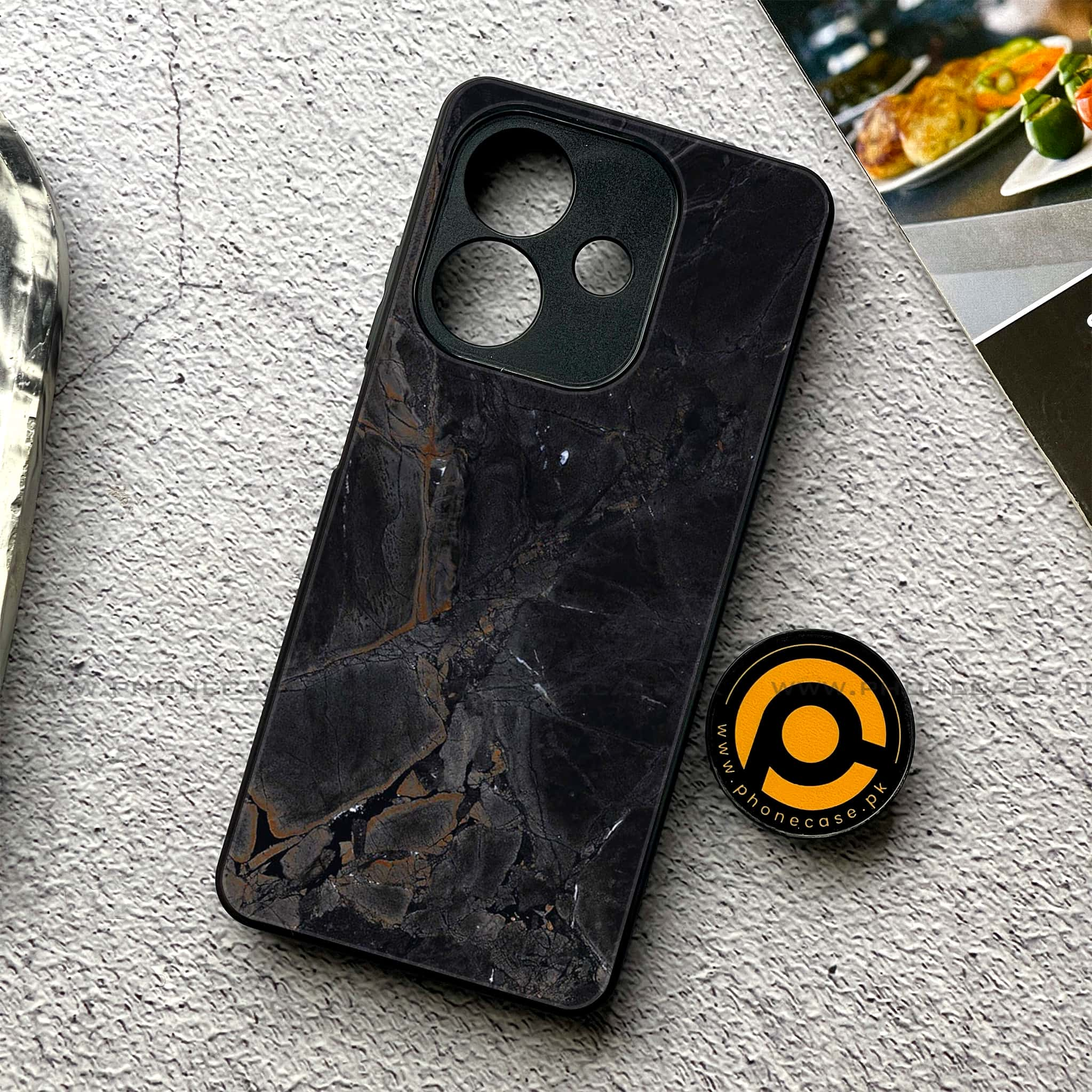 iPhone 16 Pro -  Black Marble 2.0 Series - Premium Printed Metal soft Bumper shock Proof Case