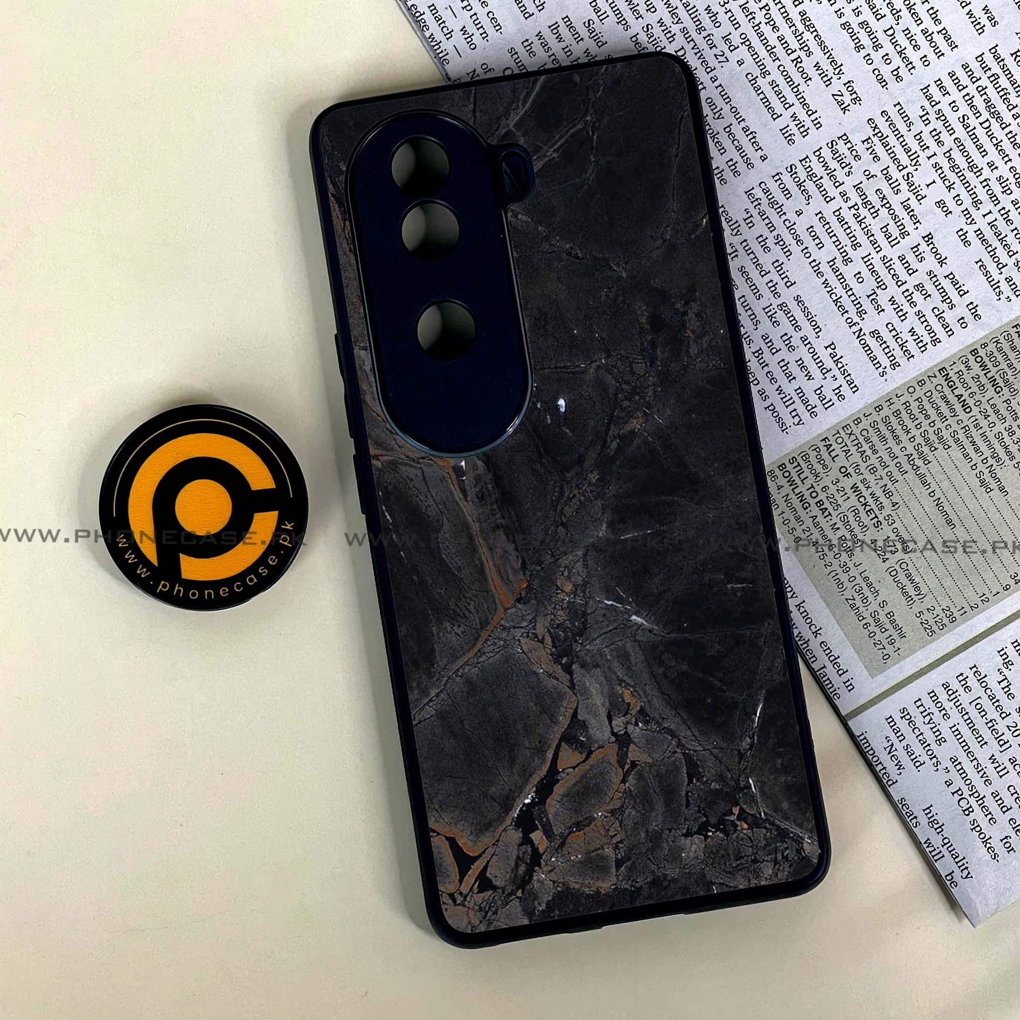 Vivo V40e - Black Marble 2.0 Series - Premium Printed Glass soft Bumper shock Proof Case