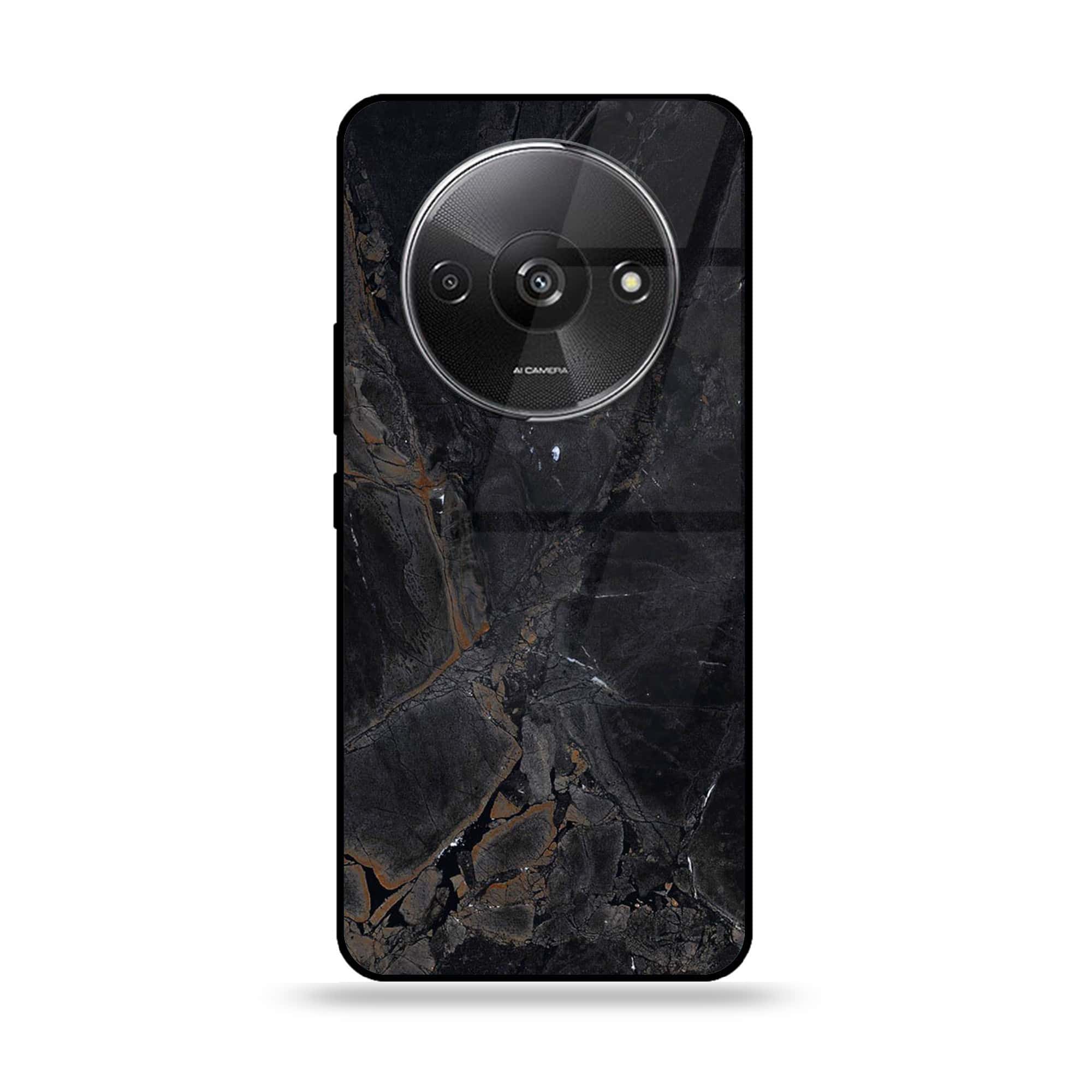Xiaomi Redmi A3 - Black Marble 2.0 Series - Premium Printed Glass soft Bumper shock Proof Case