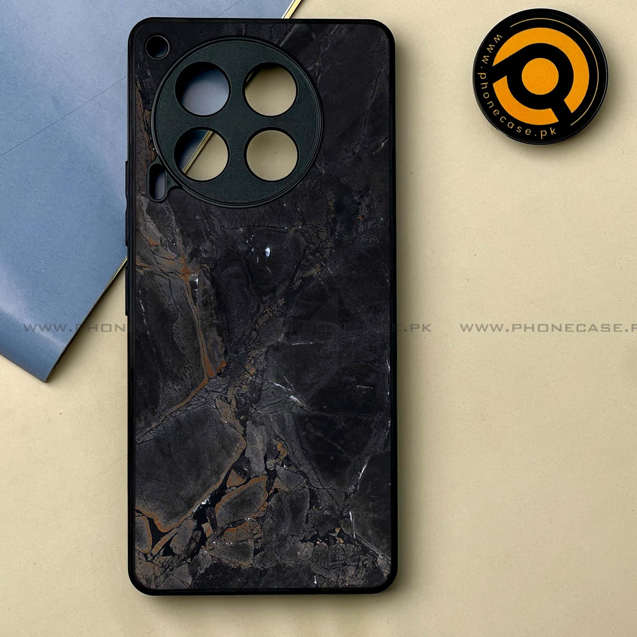 Tecno Camon 30 - Black Marble 2.0 Series -  Premium Printed Metal soft Bumper shock Proof Case