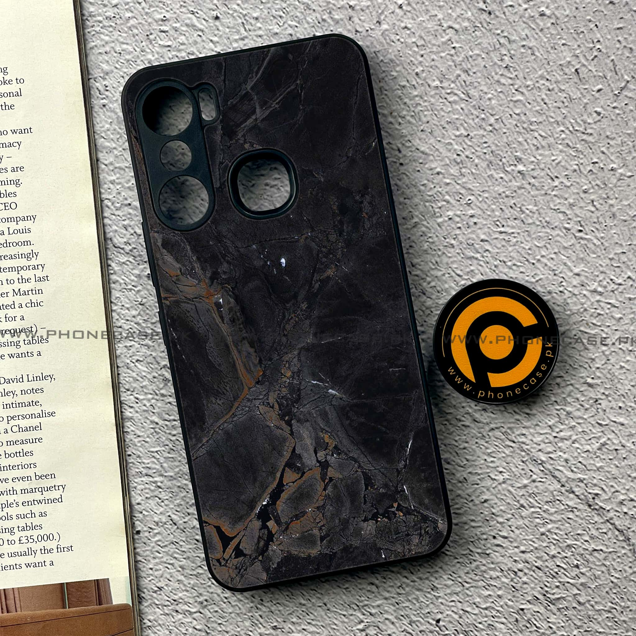 Infinix Hot 12 Pro -  Black Marble 2.0 Series - Premium Printed Metal soft Bumper shock Proof Case