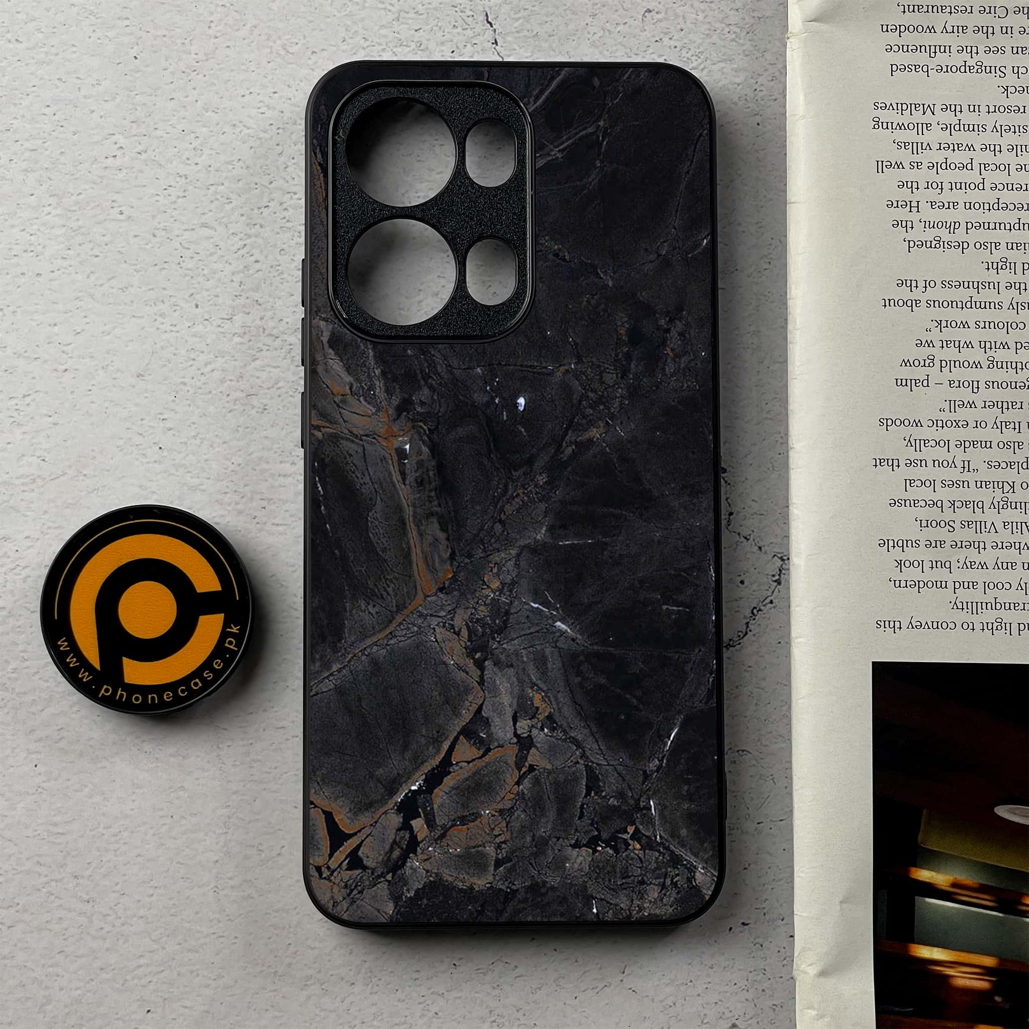 Oppo Reno 13 Pro - Black Marble 2.0 Series - Premium Metal Printed Soft Bumper Shockproof Case