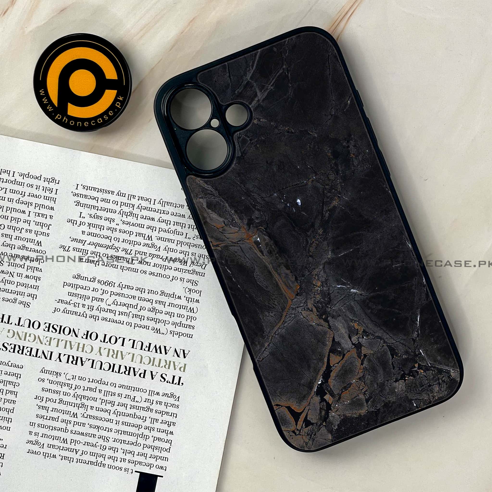 iPhone 16 Plus -  Black Marble 2.0 Series - Premium Metal Printed soft Bumper shock Proof Case