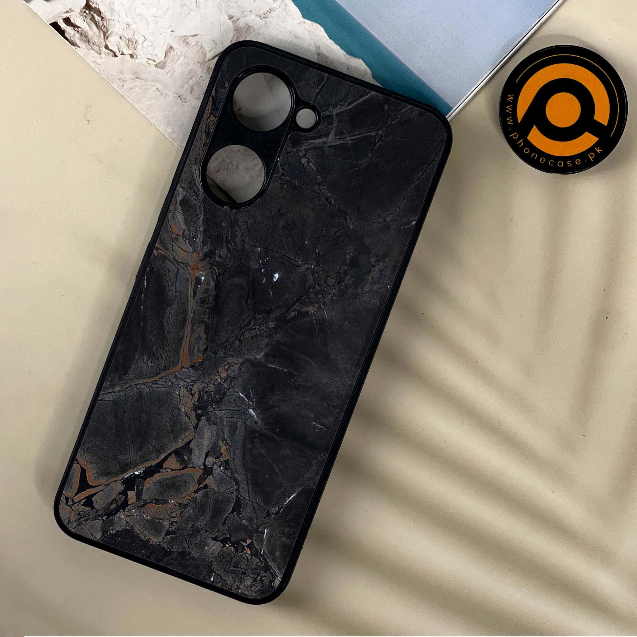 Vivo Y03 - Black Marble 2.0 Series - Premium Printed Metal soft Bumper shock Proof Case