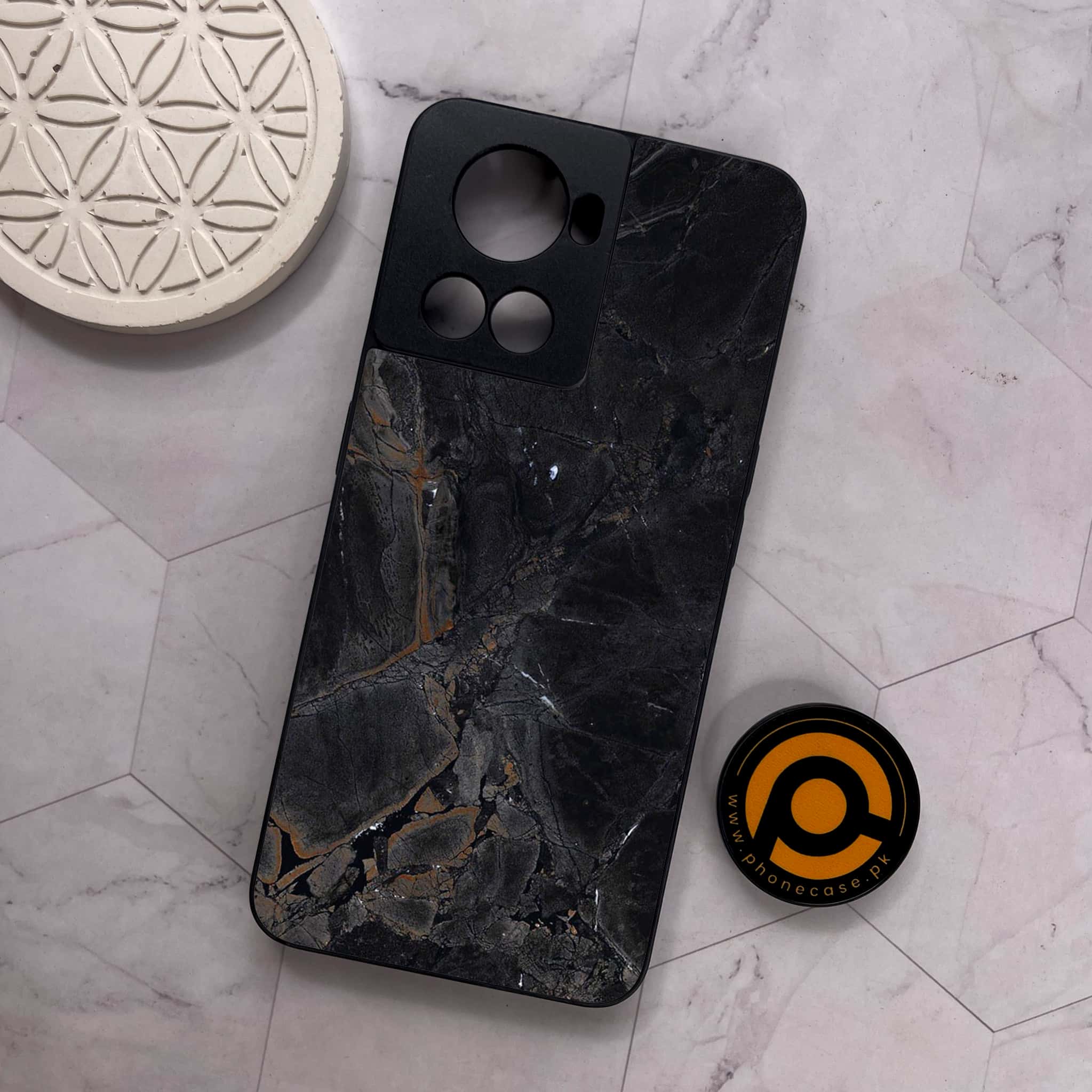 OnePlus 10R - Black Marble 2.0 Series -  Premium Metal Printed soft Bumper shock Proof Case