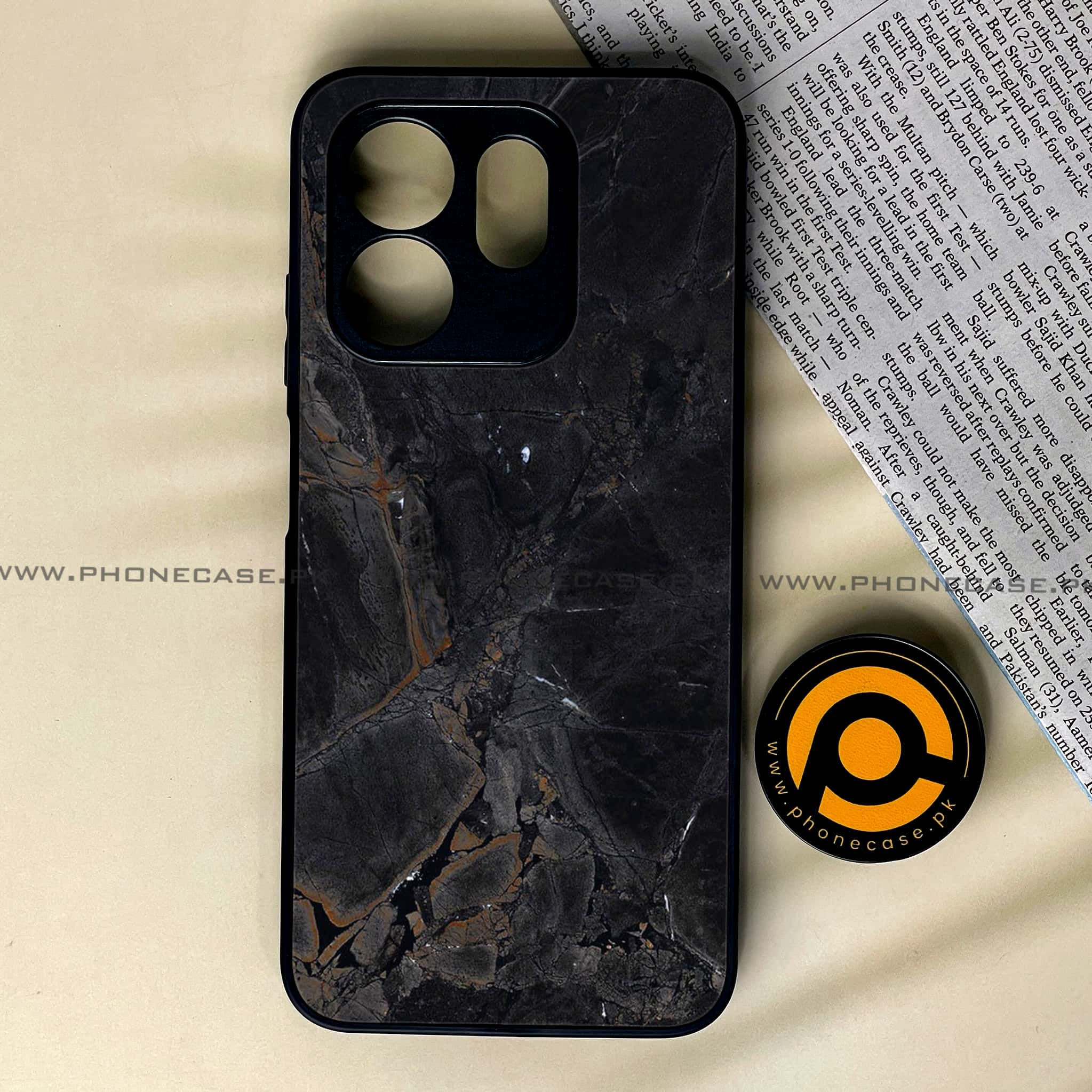 Infinix Hot 50i - Black Marble 2.0 Series - Premium Printed Glass soft Bumper shock Proof Case