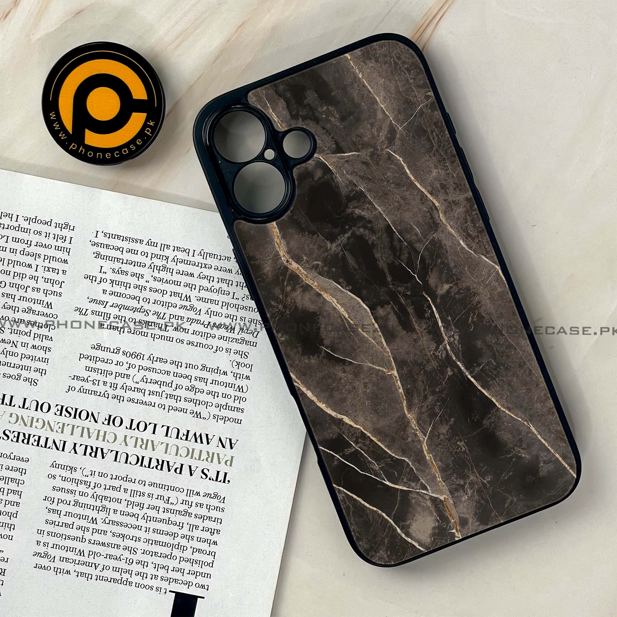 iPhone 16 Plus -  Black Marble 2.0 Series - Premium Metal Printed soft Bumper shock Proof Case