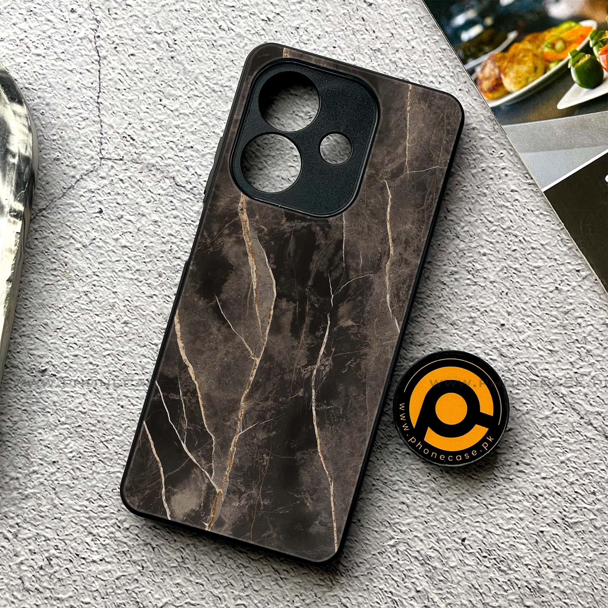 Oppo A3x -  Black Marble 2.0 Series - Premium Printed Metal soft Bumper shock Proof Case