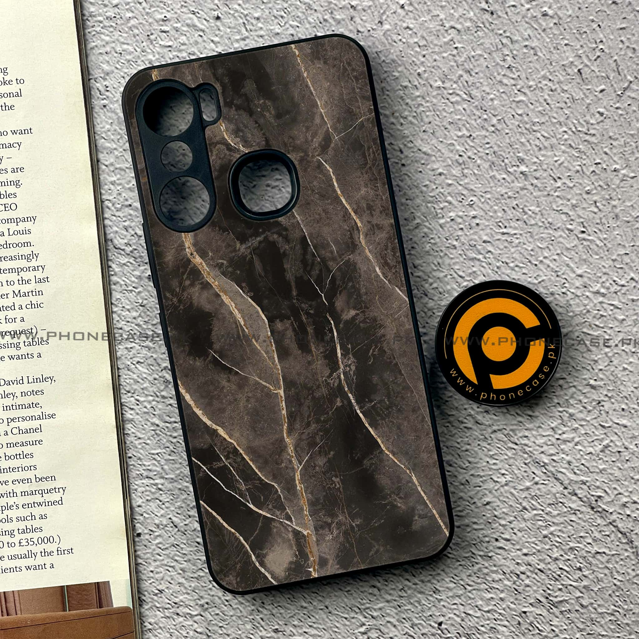 Infinix Hot 12 Pro -  Black Marble 2.0 Series - Premium Printed Metal soft Bumper shock Proof Case