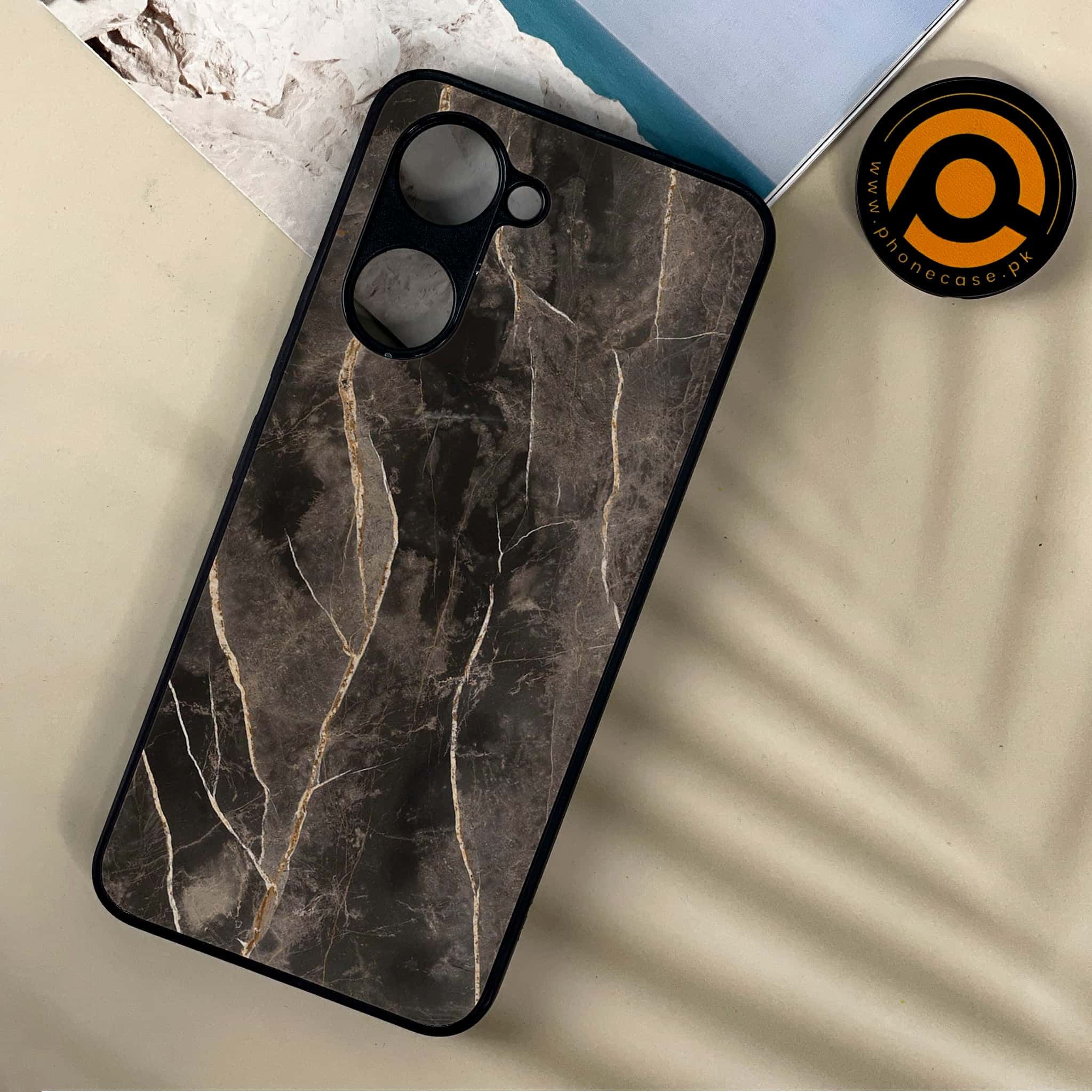 Vivo Y03 - Black Marble 2.0 Series - Premium Printed Metal soft Bumper shock Proof Case