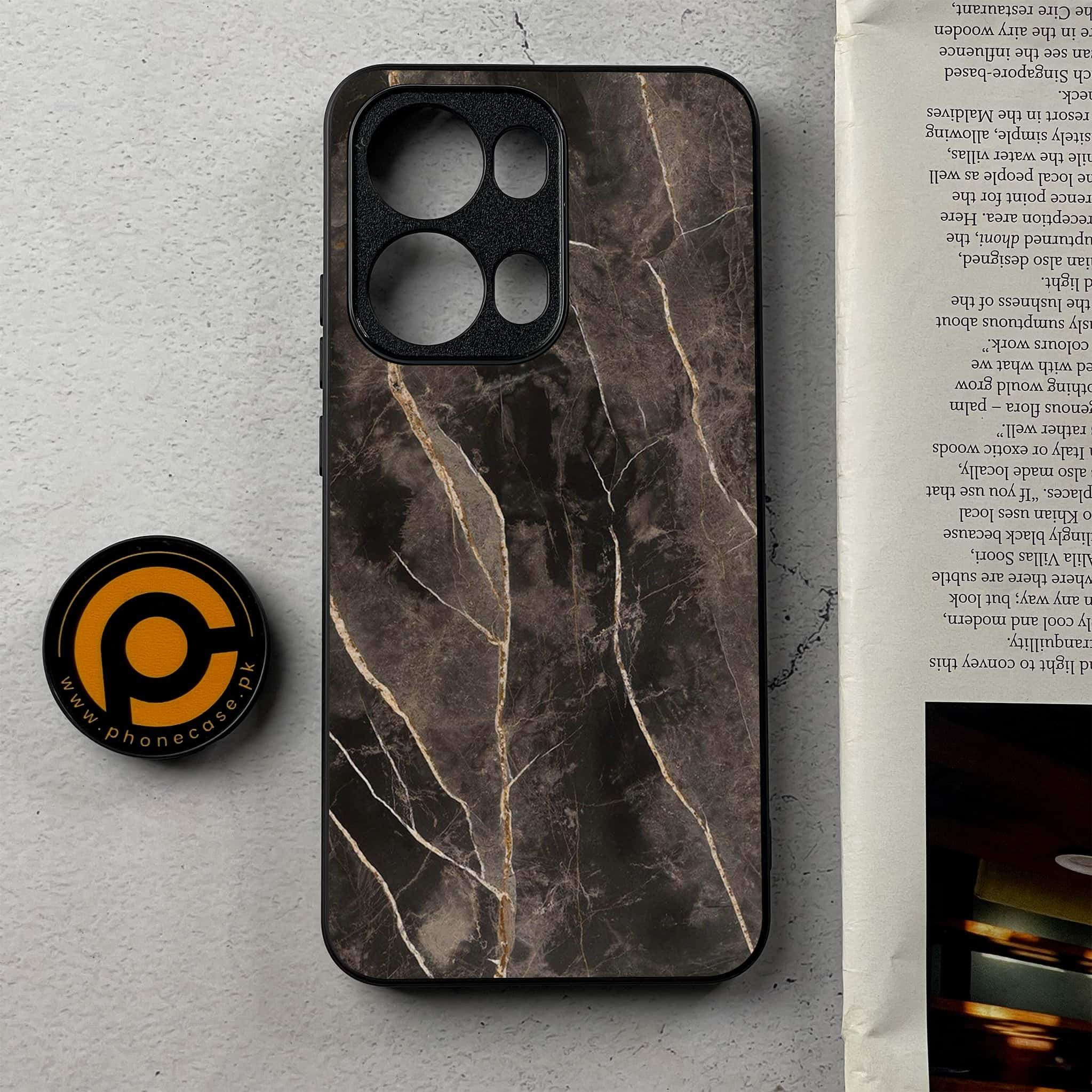Oppo Reno 13 Pro - Black Marble 2.0 Series - Premium Metal Printed Soft Bumper Shockproof Case