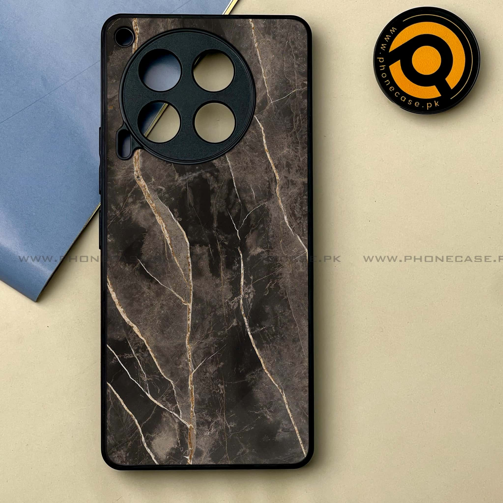 Tecno Camon 30 - Black Marble 2.0 Series -  Premium Printed Metal soft Bumper shock Proof Case