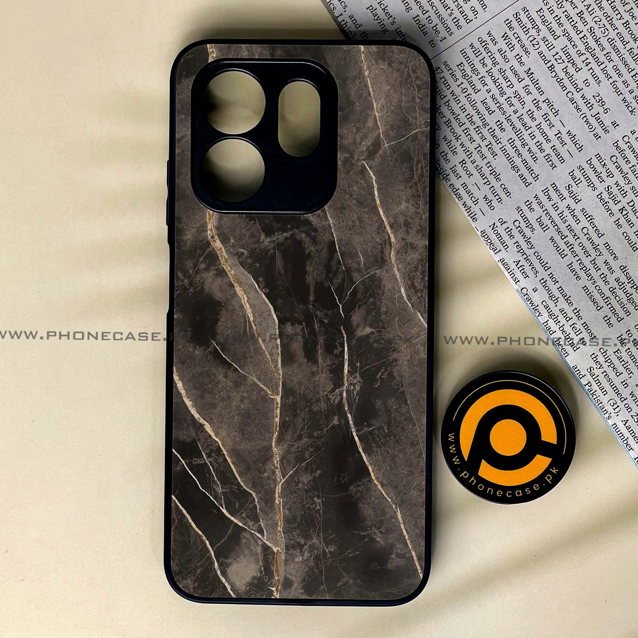 Infinix Hot 50i - Black Marble 2.0 Series - Premium Printed Glass soft Bumper shock Proof Case