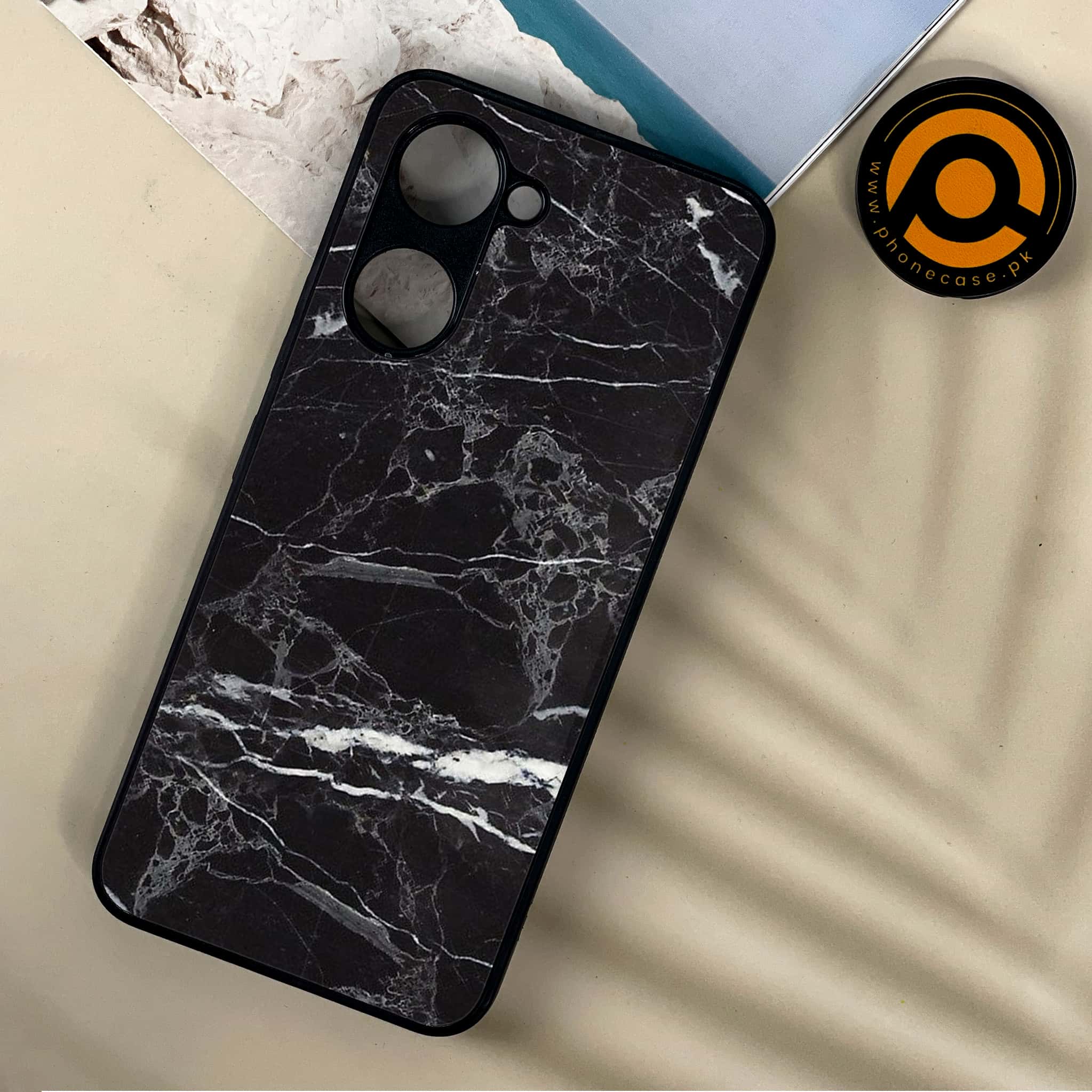 Vivo Y03 - Black Marble 2.0 Series - Premium Printed Metal soft Bumper shock Proof Case