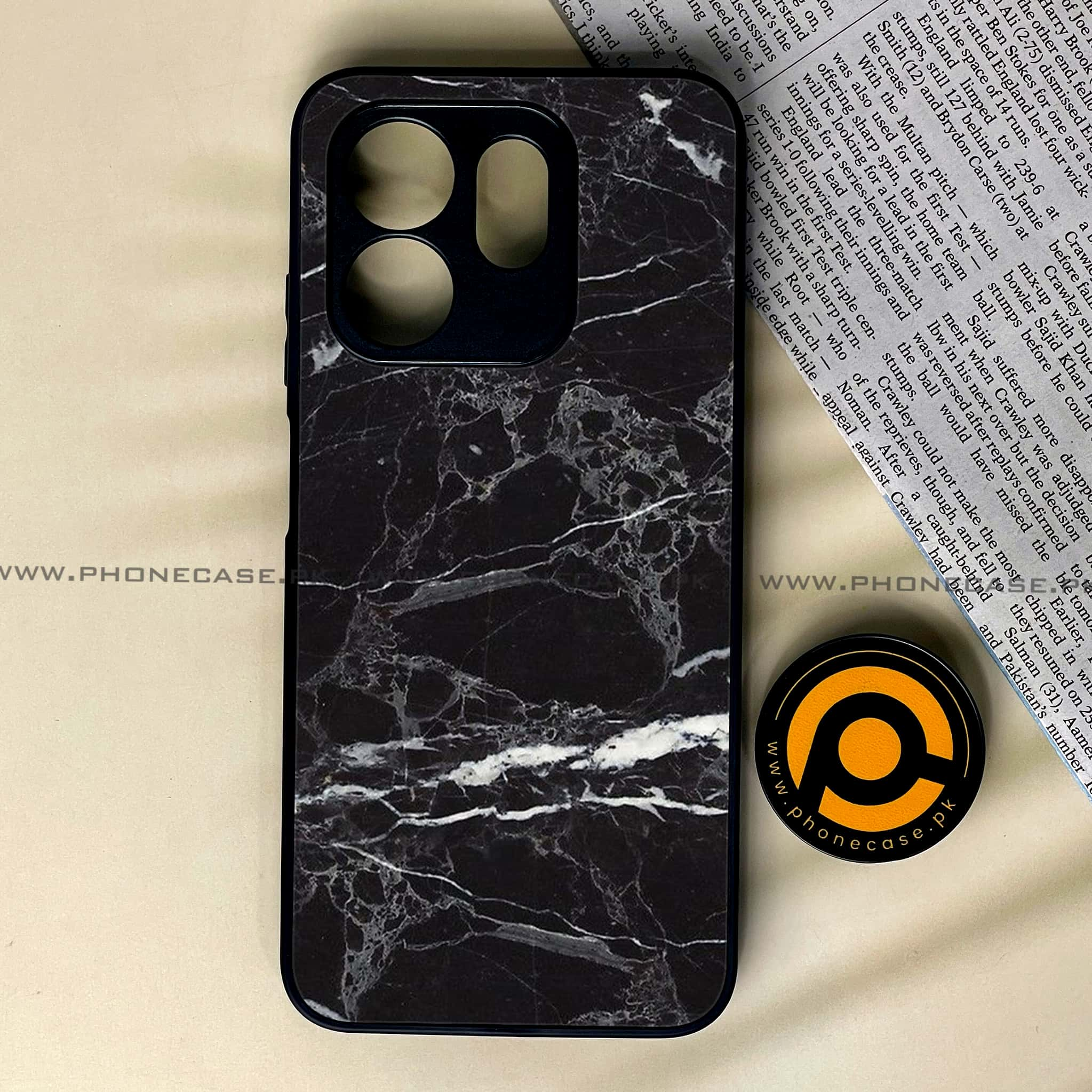 Infinix Hot 50i - Black Marble 2.0 Series - Premium Printed Glass soft Bumper shock Proof Case