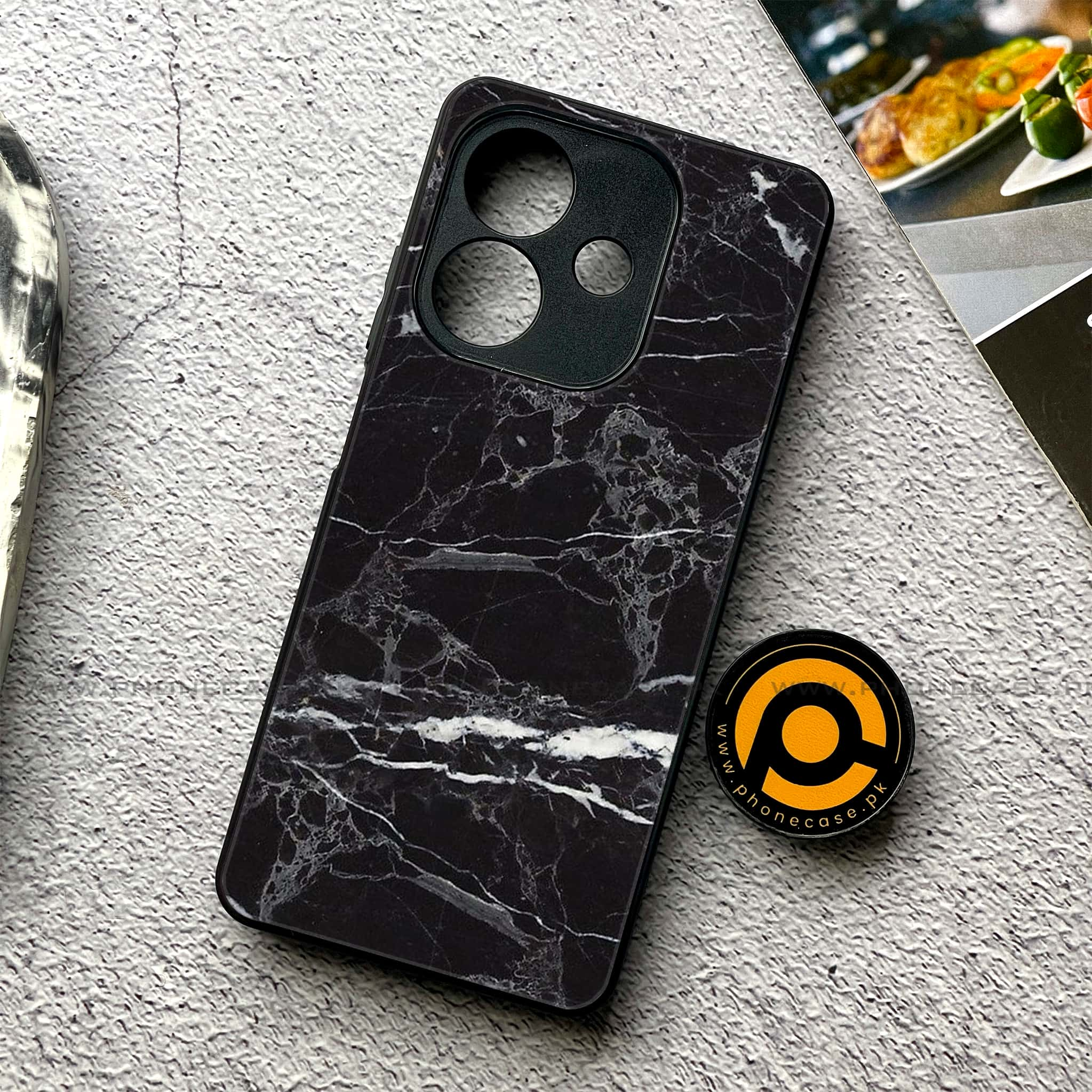 iPhone 16 Pro -  Black Marble 2.0 Series - Premium Printed Metal soft Bumper shock Proof Case