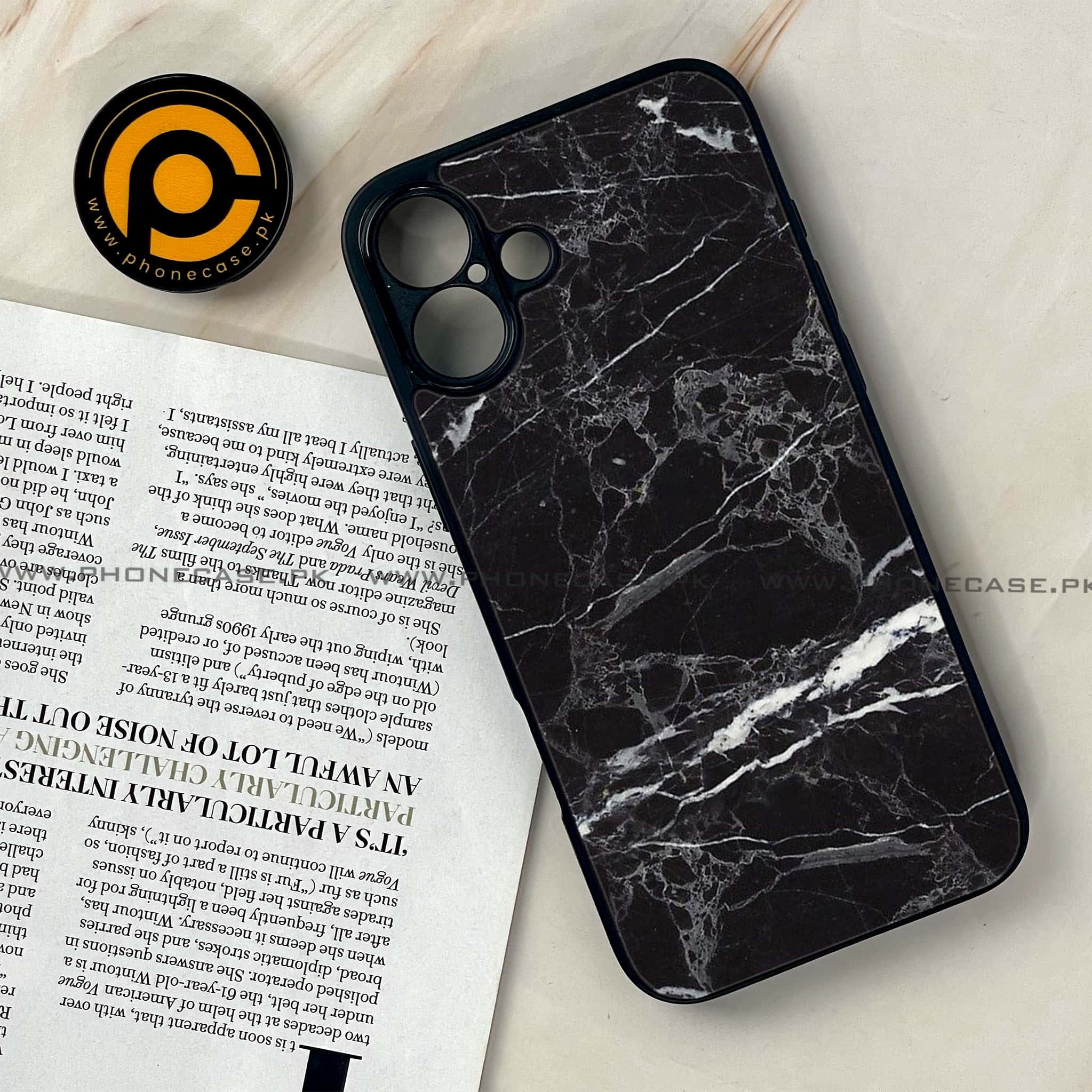 iPhone 16 Plus -  Black Marble 2.0 Series - Premium Metal Printed soft Bumper shock Proof Case
