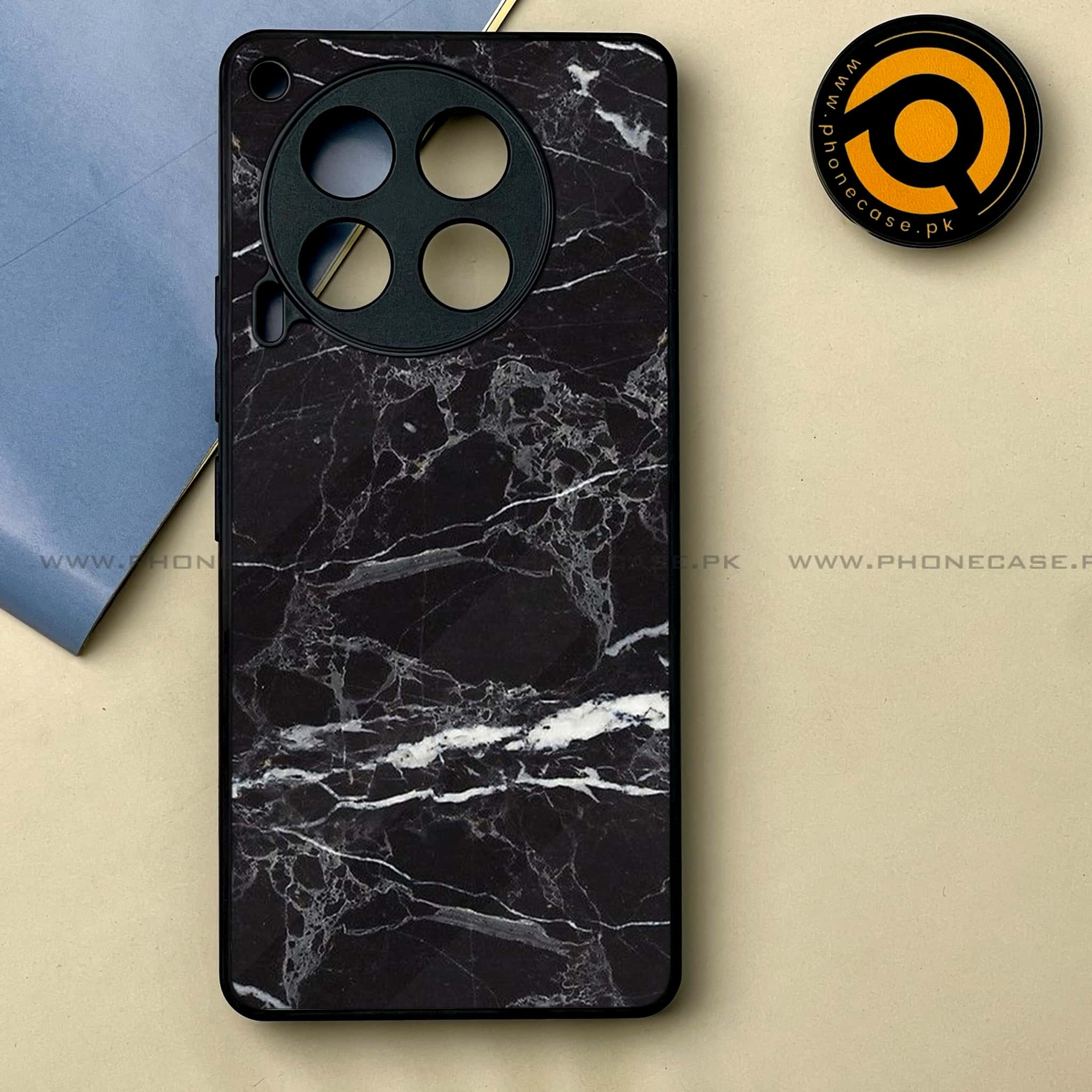 Tecno Camon 30 - Black Marble 2.0 Series -  Premium Printed Metal soft Bumper shock Proof Case