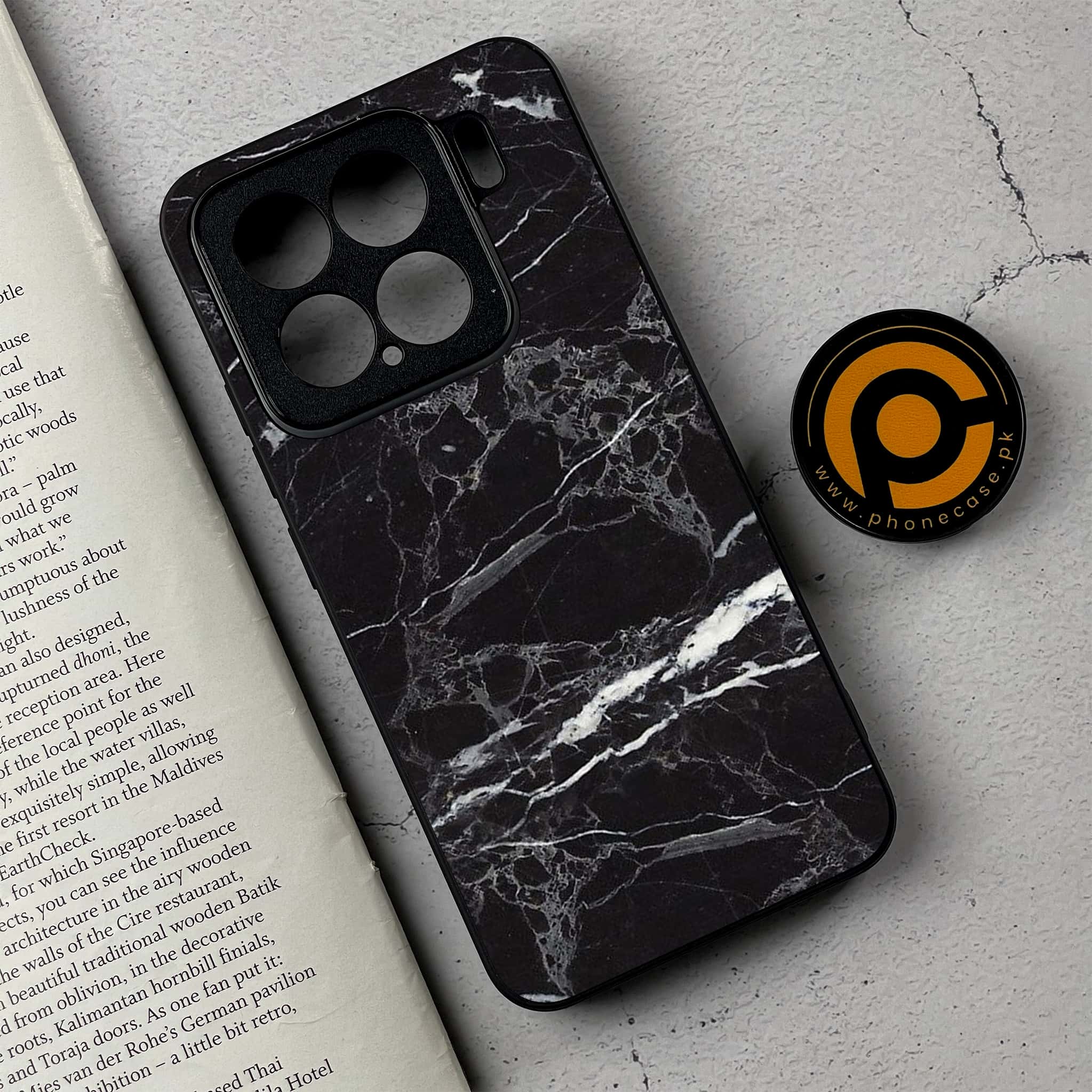 Xiaomi 15 - Black Marble 2.0 Series - Premium Metal Printed soft Bumper shock Proof Case