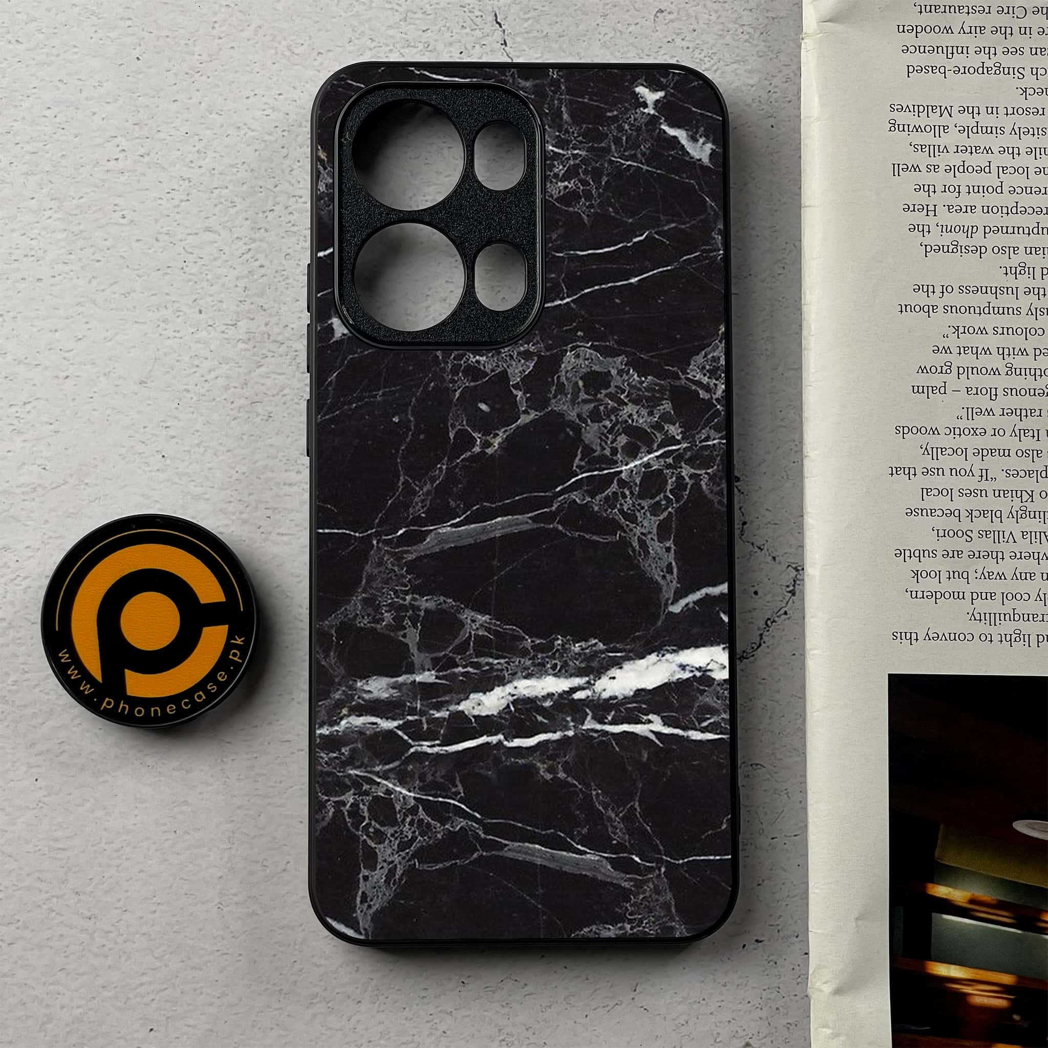 Oppo Reno 13 Pro - Black Marble 2.0 Series - Premium Metal Printed Soft Bumper Shockproof Case