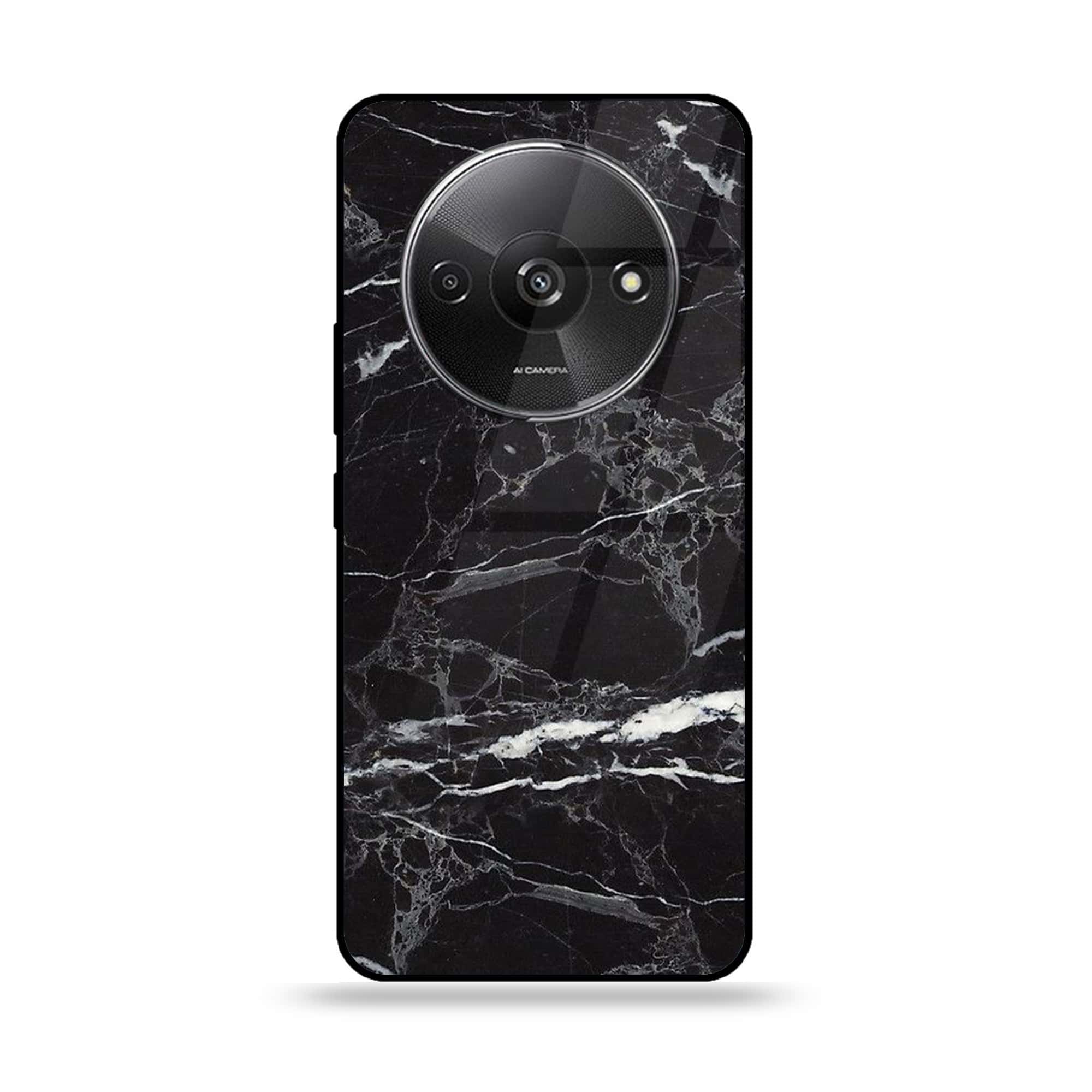 Xiaomi Redmi A3 - Black Marble 2.0 Series - Premium Printed Glass soft Bumper shock Proof Case