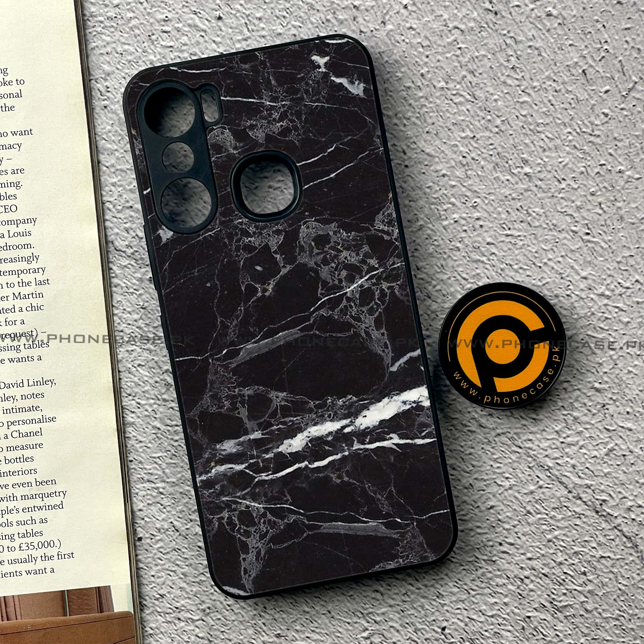 Infinix Hot 12 Pro -  Black Marble 2.0 Series - Premium Printed Metal soft Bumper shock Proof Case